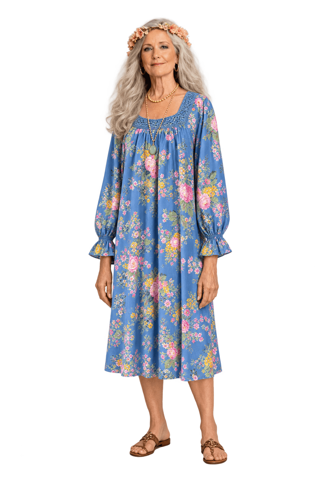 1970s Blue Cotton Dress - Model