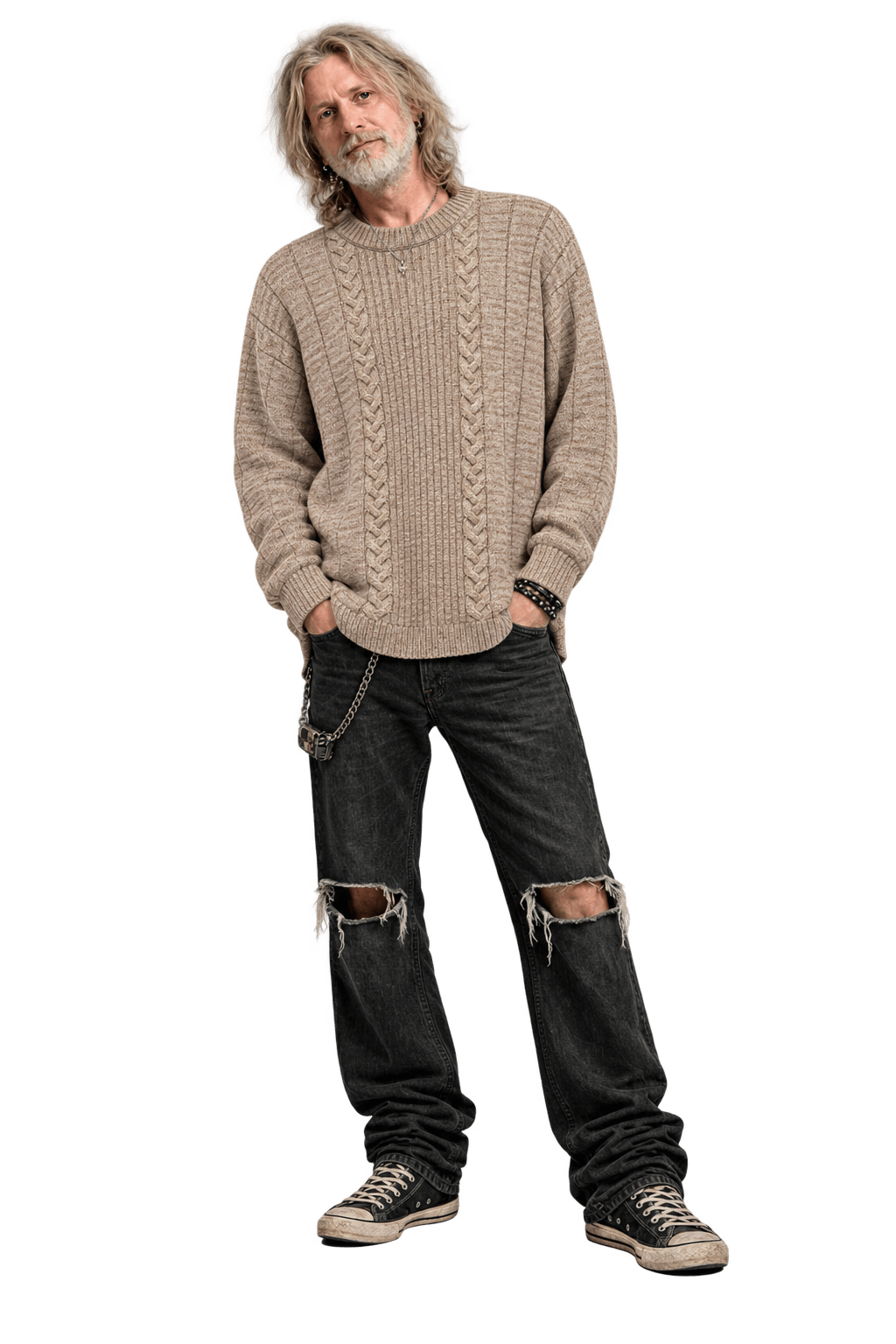 1990s Tan Cotton Blend Sweater - Model