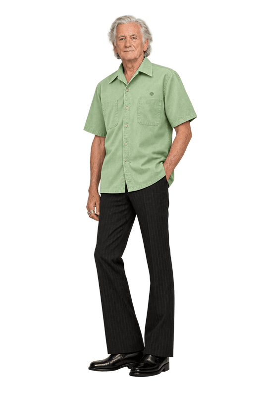 1970s Light Green Cotton Shirt - Model