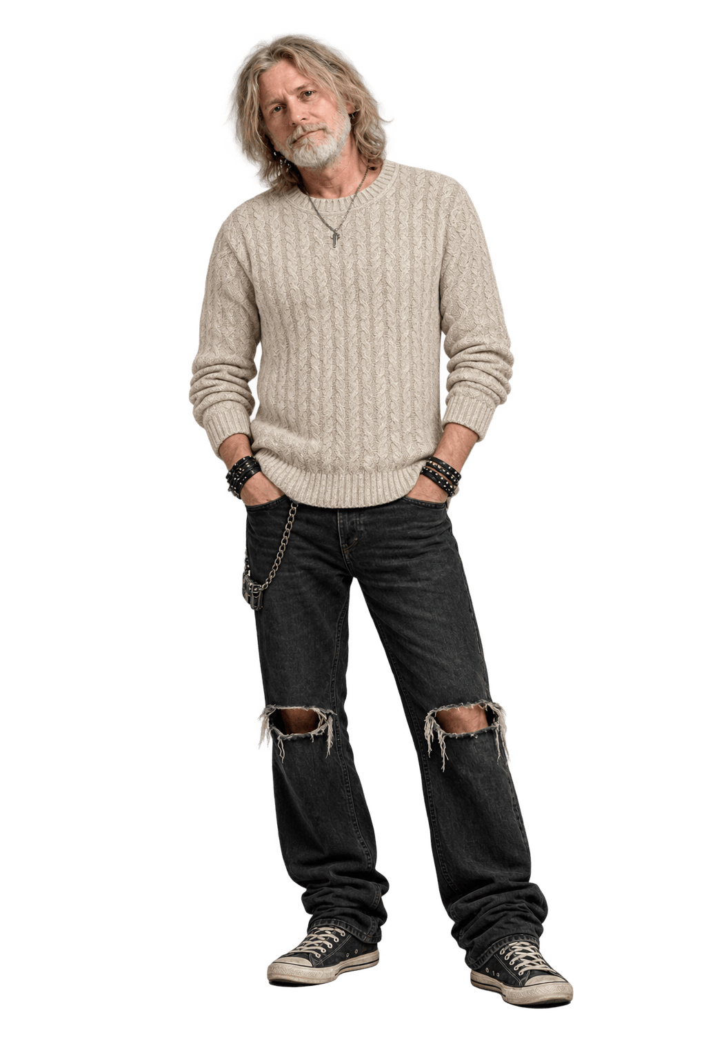 1990s Cream Cotton Blend Sweater - Model