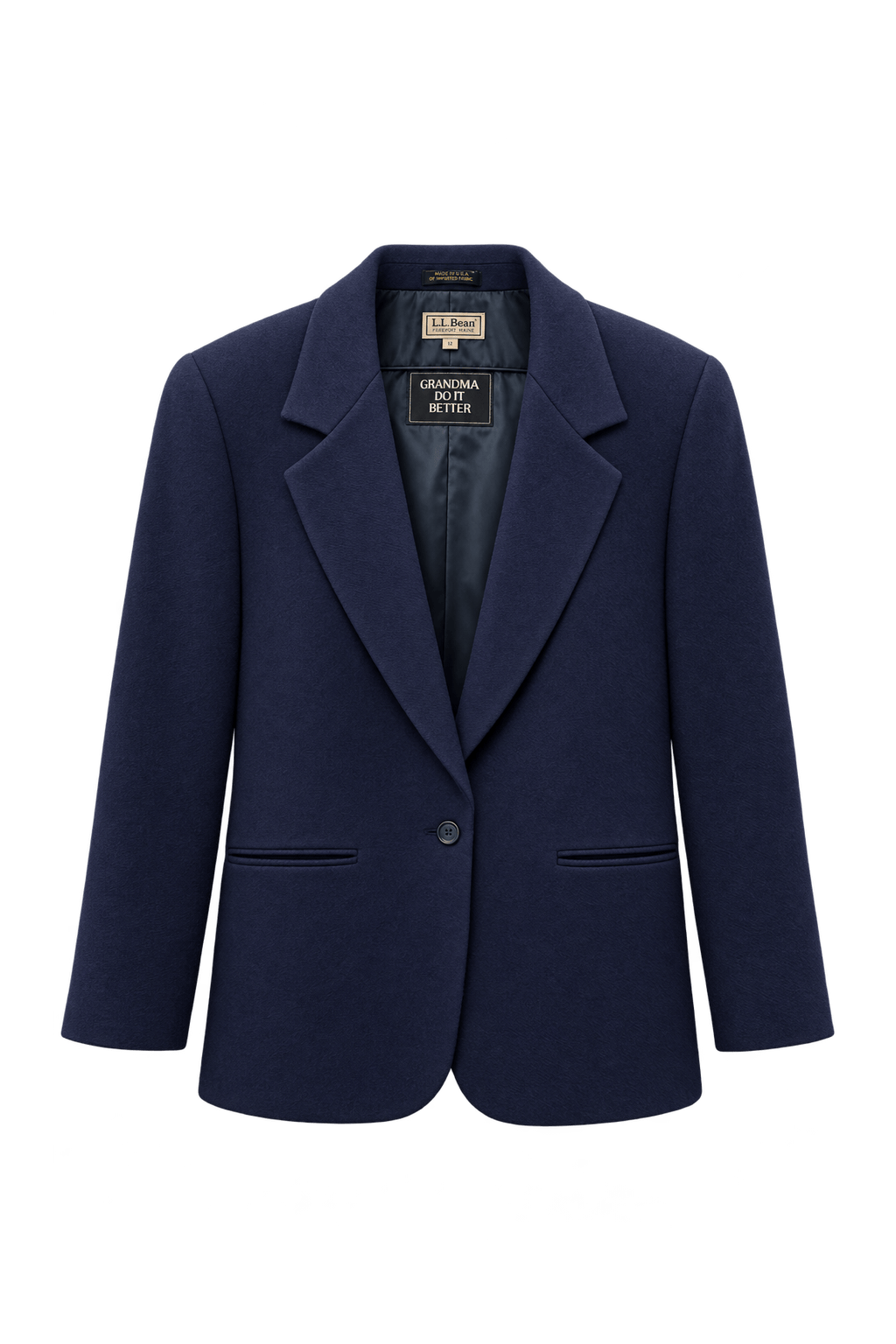1980s Navy Blue Wool Blend Blazer - Front View