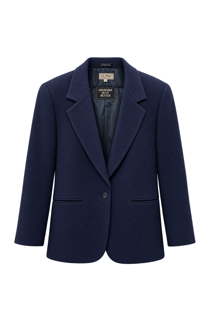 1980s Navy Blue Wool Blend Blazer - Front View