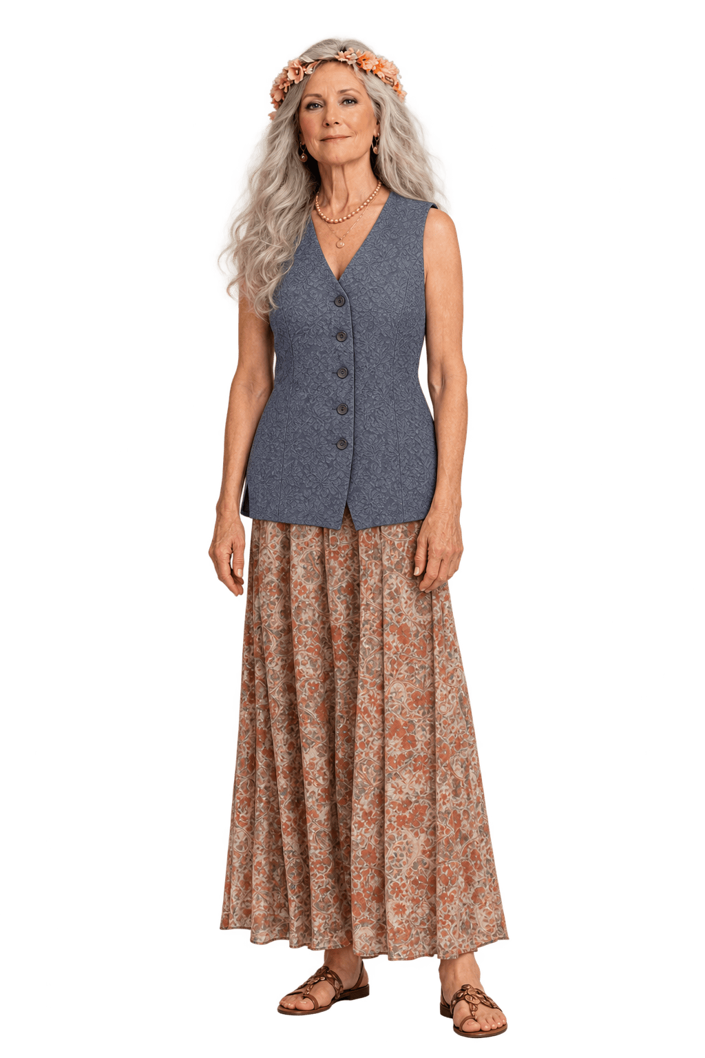 1970s Blue Wool Blend Vest - Model