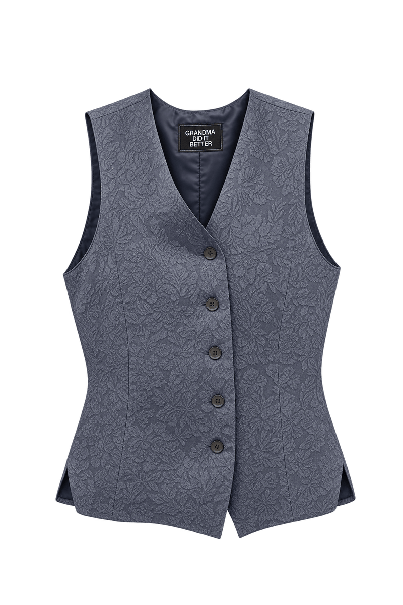 1970s Blue Wool Blend Vest - Front View