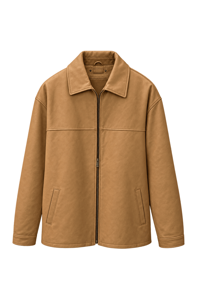 1990s Tan Leather Jacket - Front View