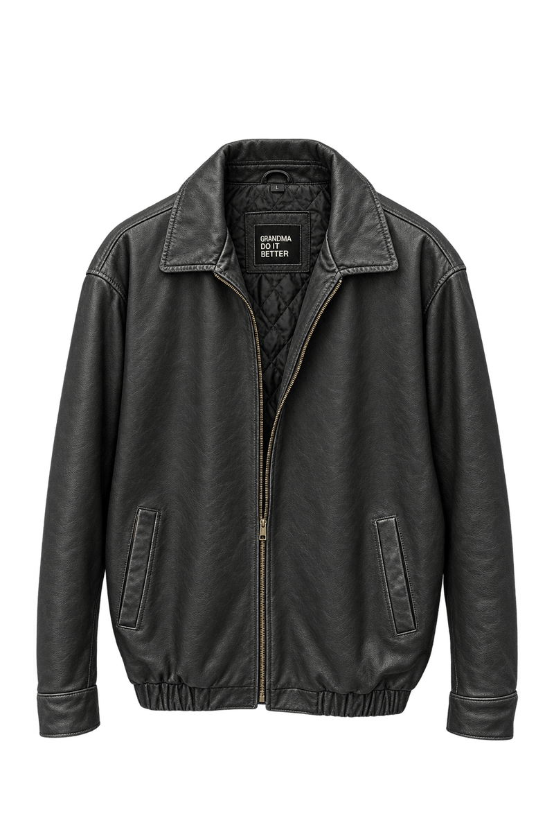 1990s Black Leather Jacket - Front View