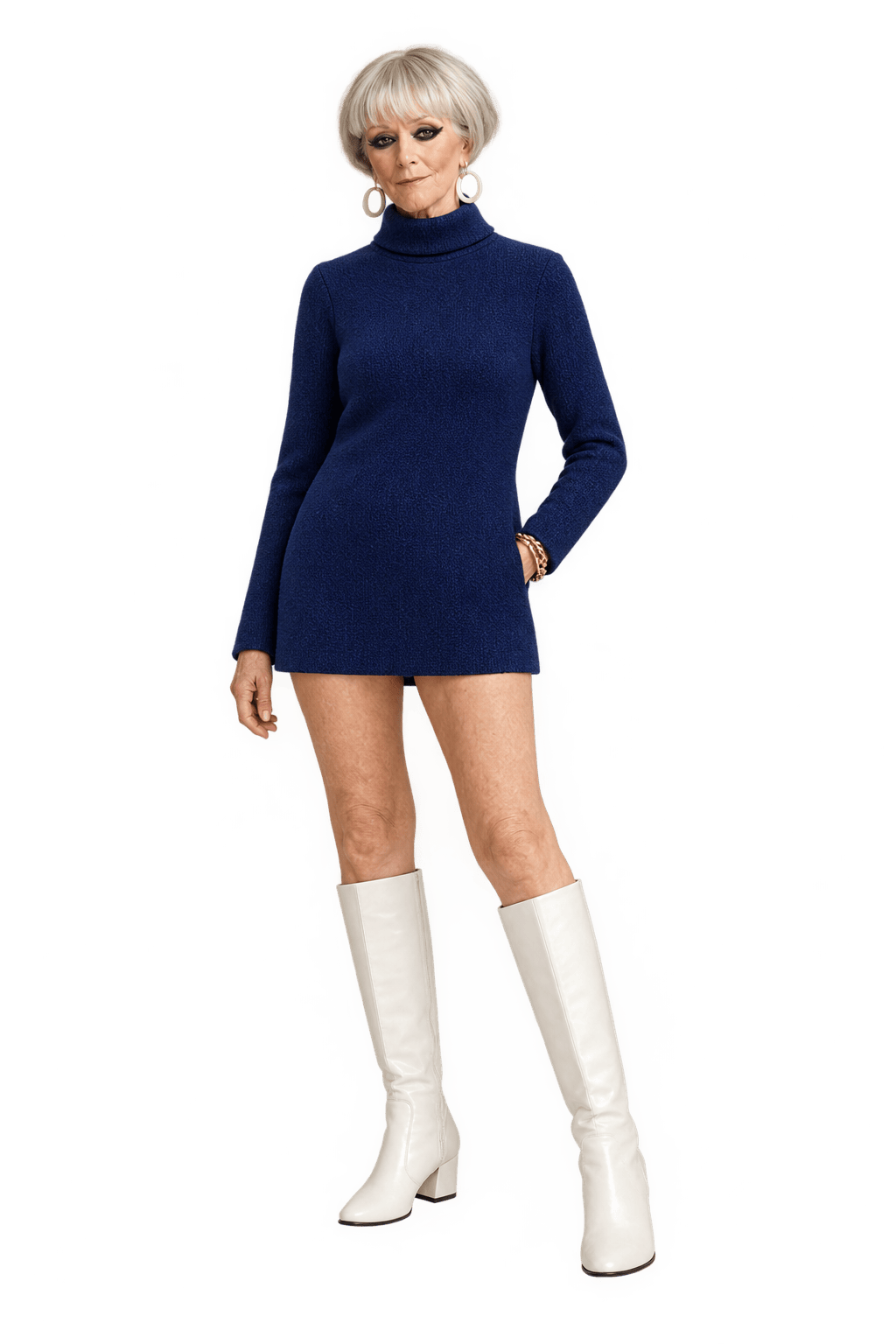 1960s Navy Blue Cotton Blend Sweater - Model
