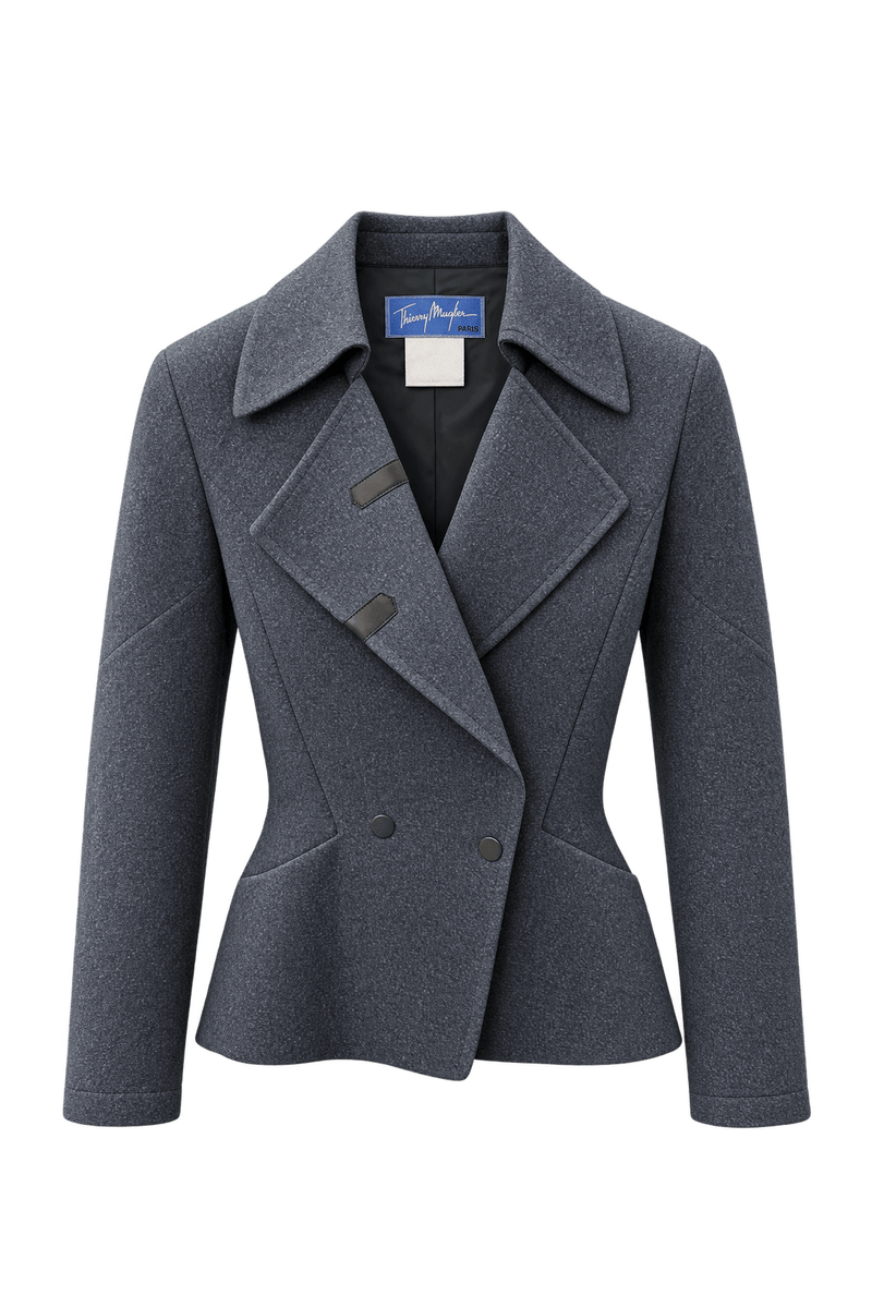 1980s Charcoal Grey Wool Blazer - Front View