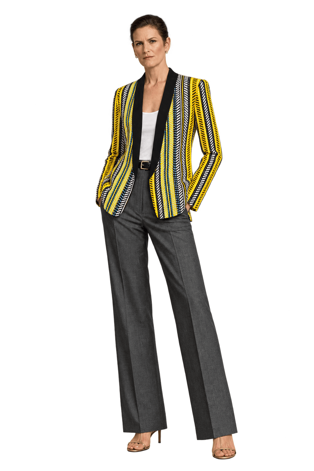 1990s Black Yellow Wool Blend Jacket - Model
