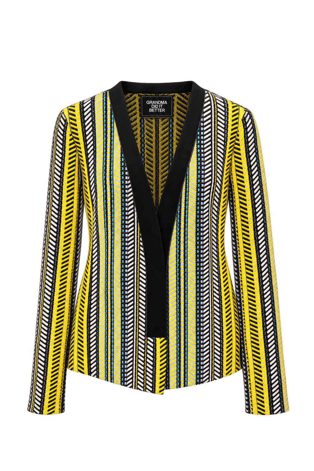 1990s Black Yellow Wool Blend Jacket - Front View