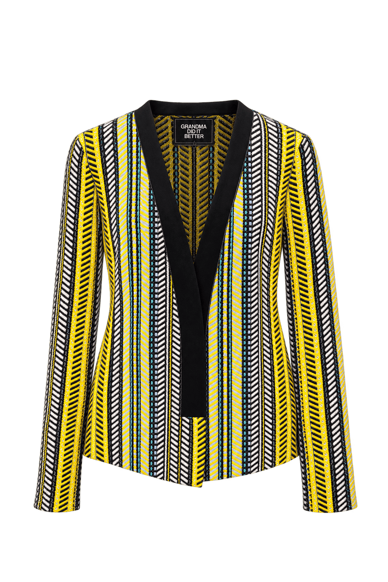 1990s Black Yellow Wool Blend Jacket - Front View