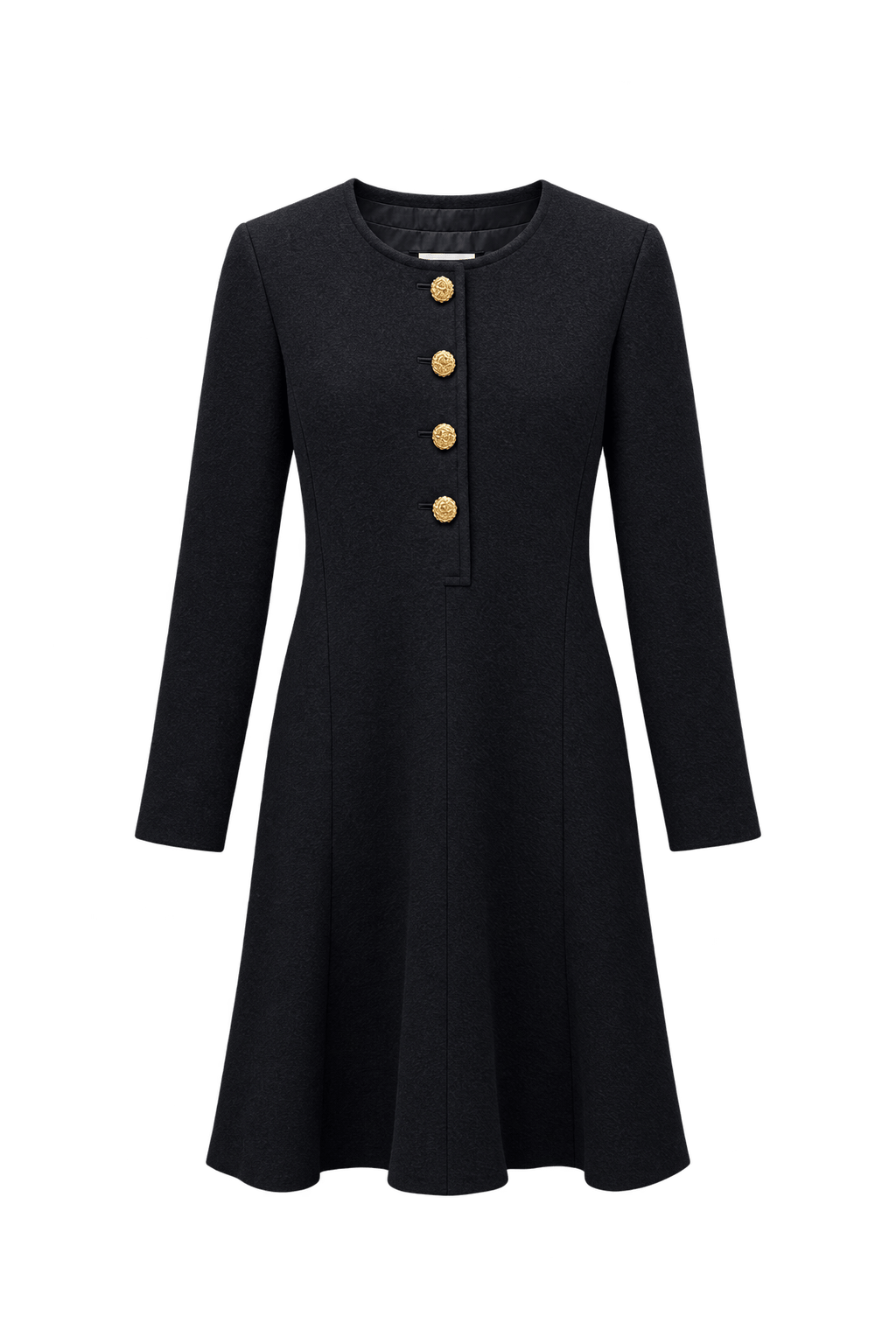1970s Black Wool Blend Dress - Front View