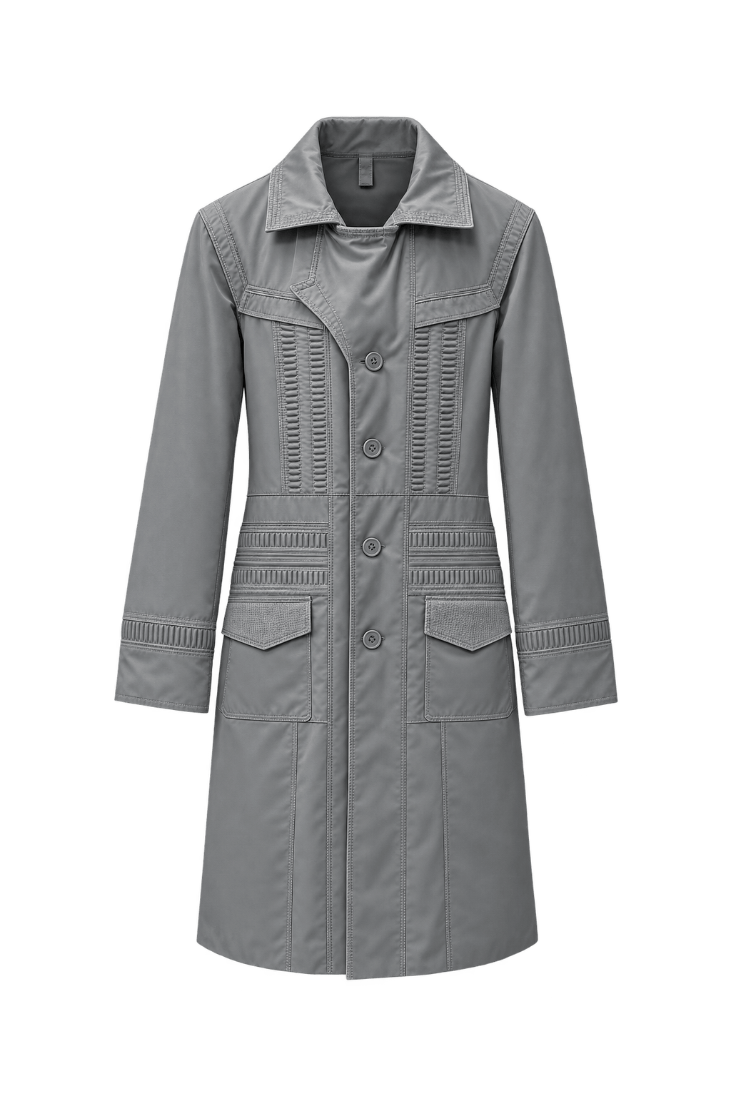 1970s Grey Polyester Coat - Front View