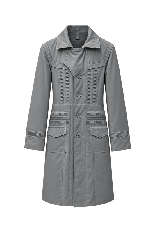 1970s Grey Polyester Coat - Front View