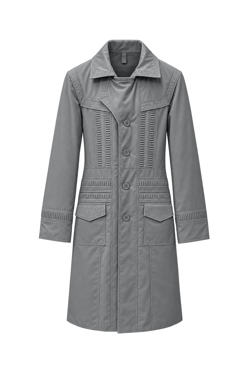 1970s Grey Polyester Coat - Front View