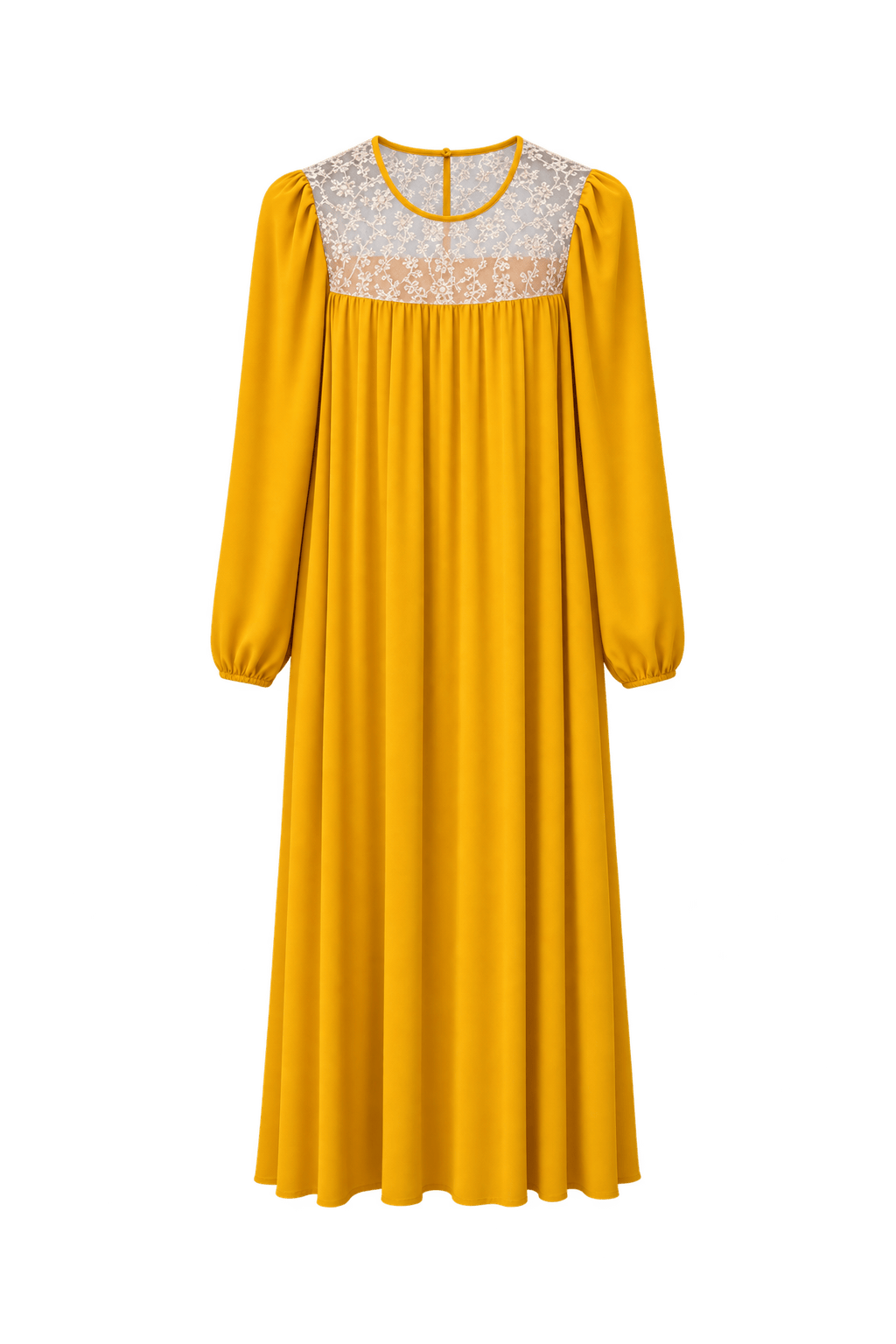 1970s Mustard Yellow Polyester Blend Maxi Dress - Front View