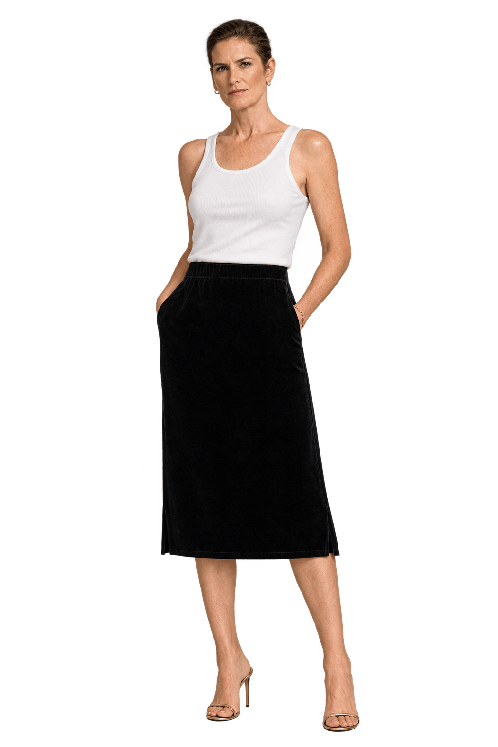 1990s Black Velvet Skirt - Model