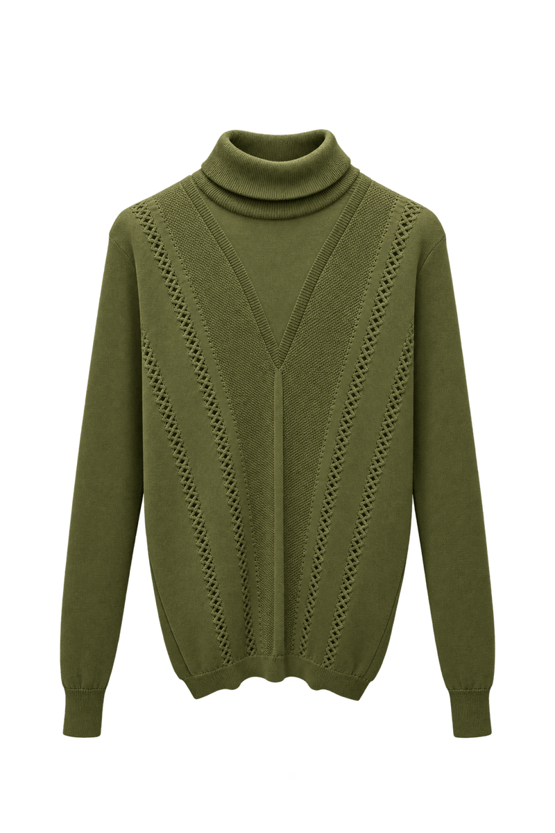 1970s Olive Green Cotton Blend Sweater - Front View