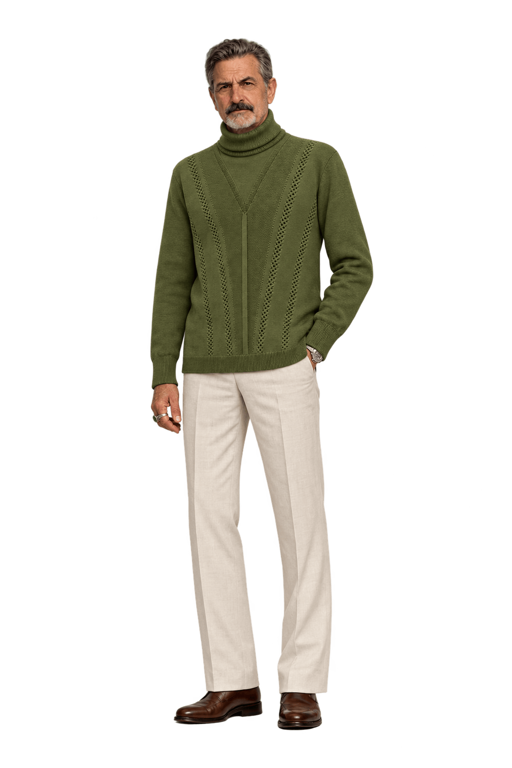 1970s Olive Green Cotton Blend Sweater - Model