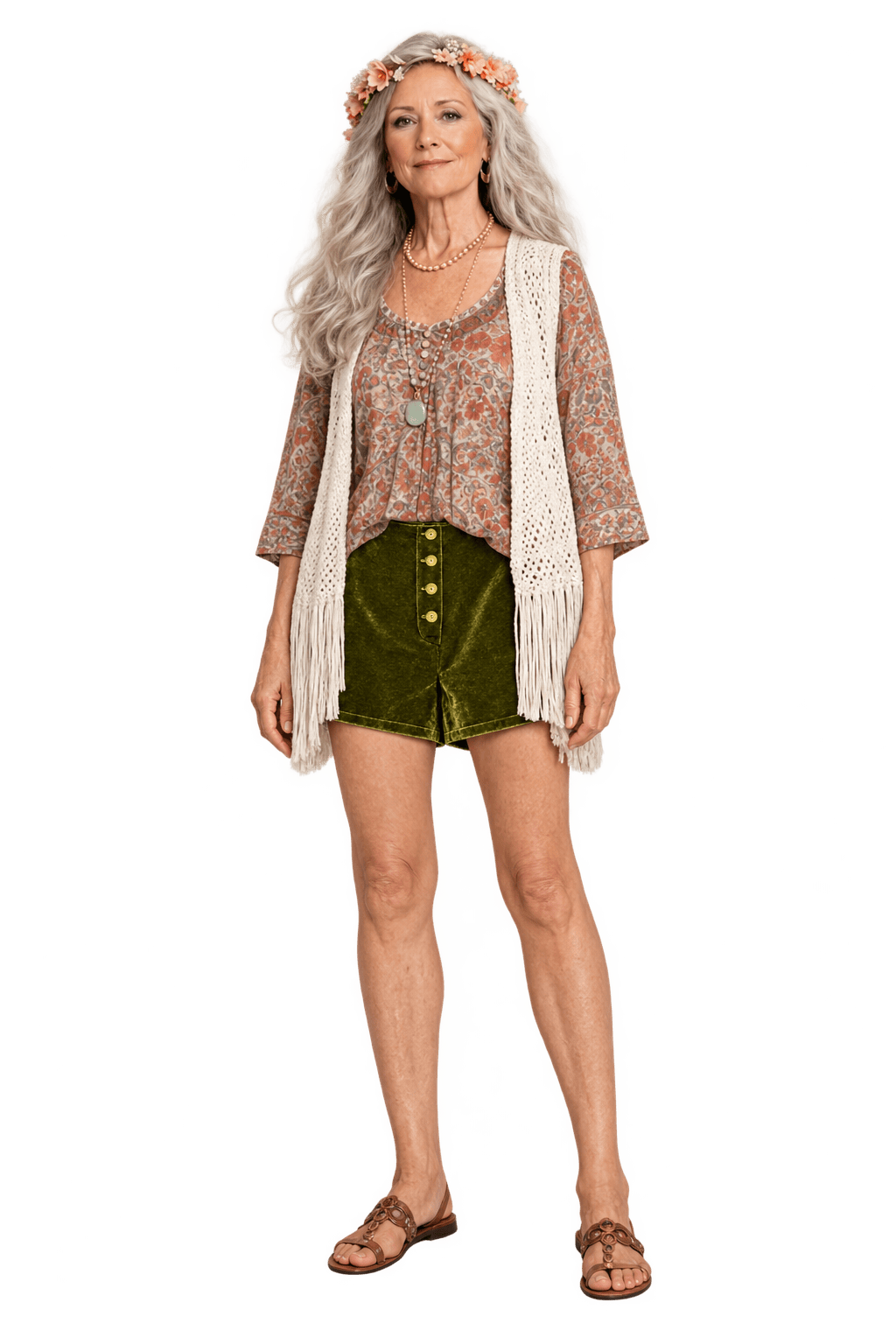 1970s Olive Green Velour Shorts - Model