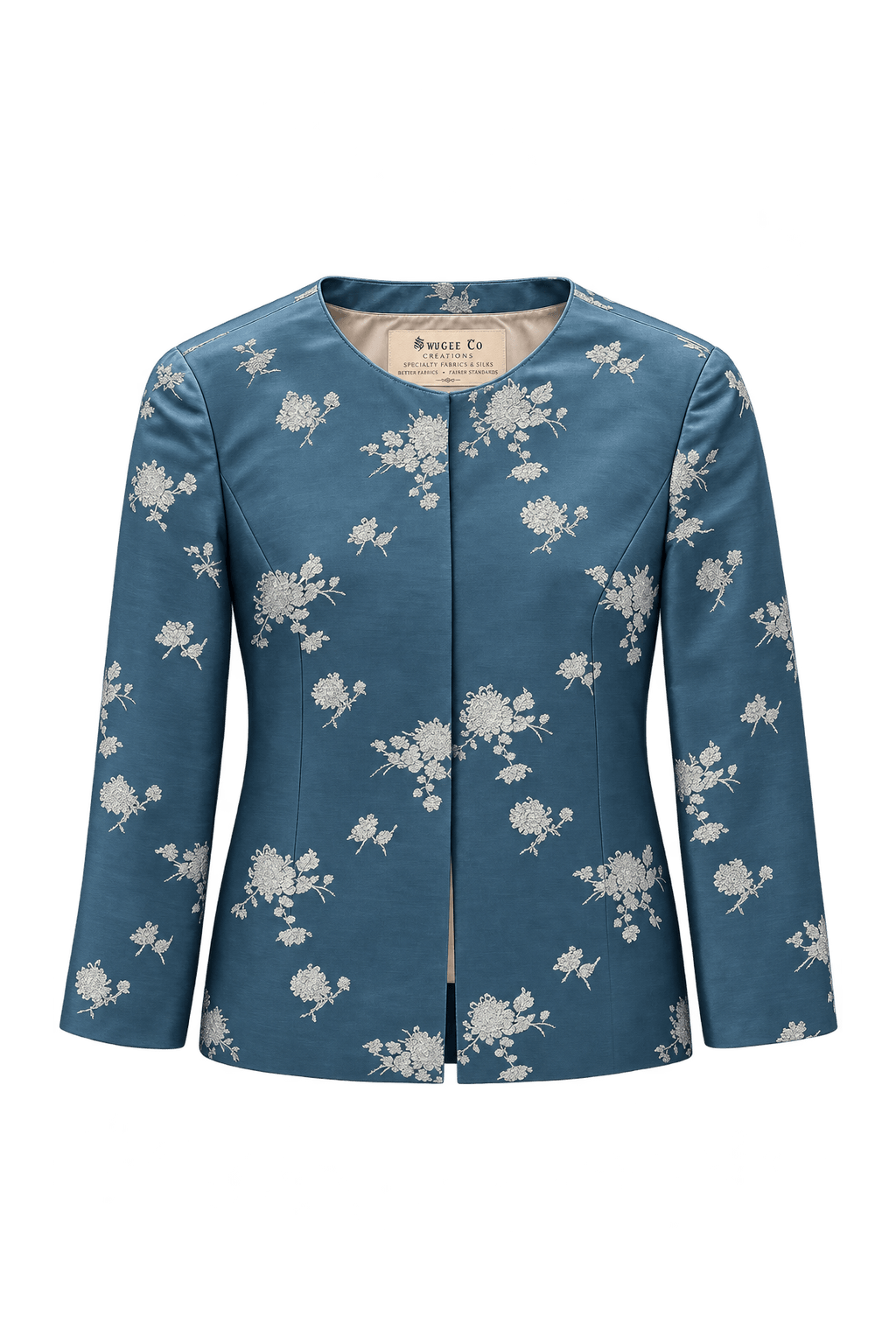 1950s Teal Blue Silk Jacket - Front View