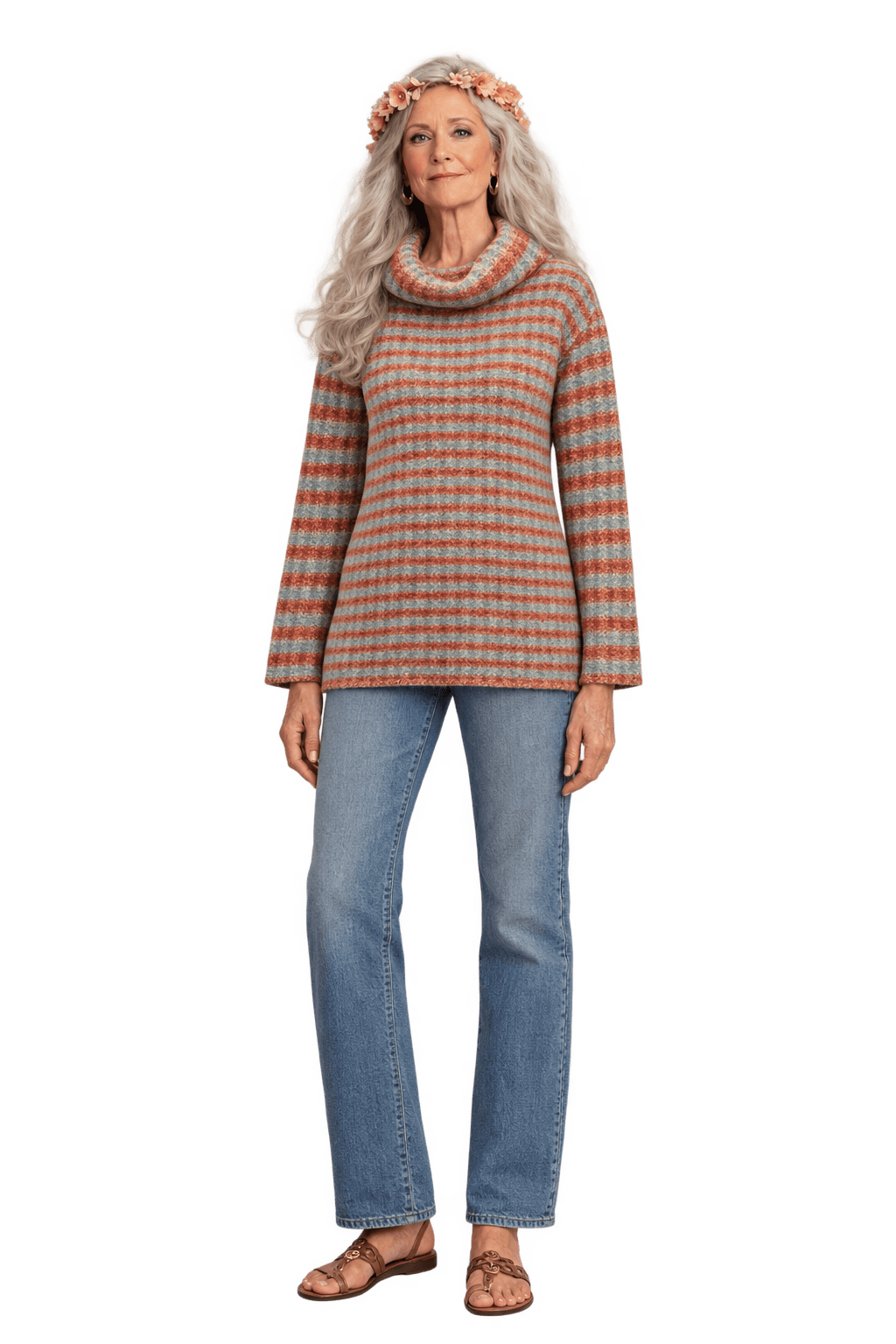1970s Orange-Brown Wool Blend Sweater - Model
