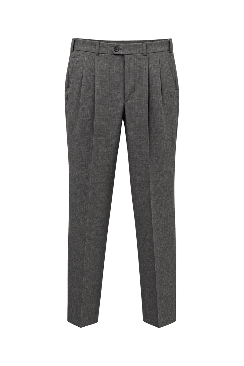 1980s Medium Grey Wool Blend Trousers - Front View