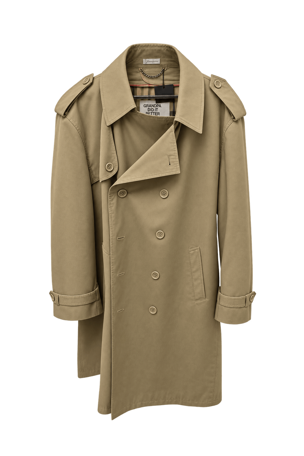 1990s Khaki Beige Cotton-Blend Trench Coat - Front View