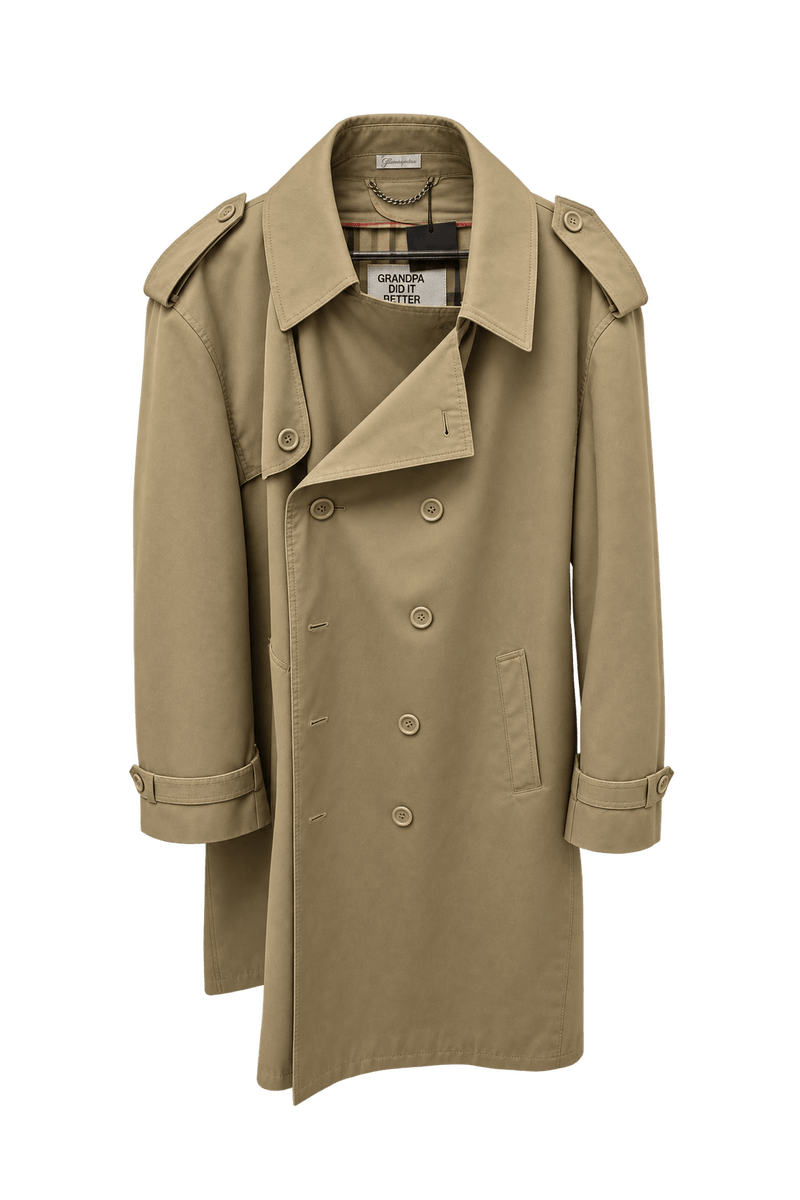 1990s Khaki Beige Cotton-Blend Trench Coat - Front View