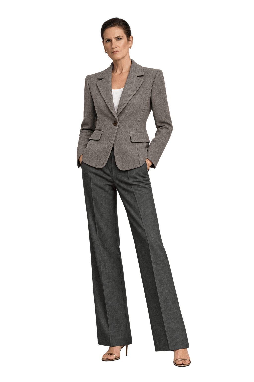1990s Taupe Grey Wool Blend Blazer - Model