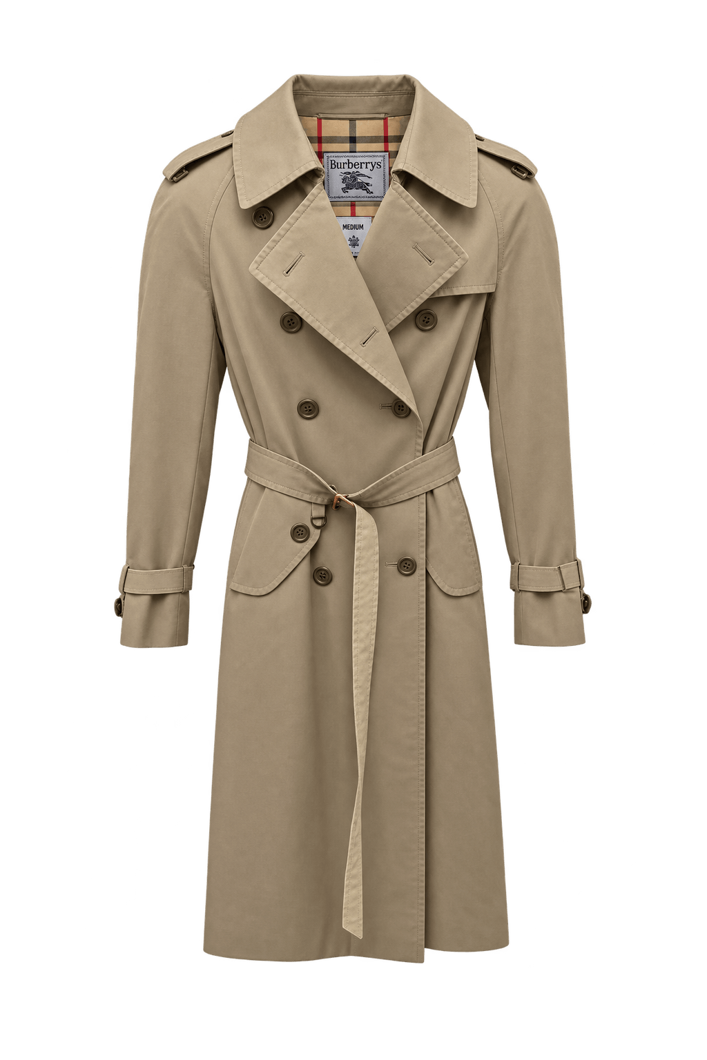 1990s Beige Cotton-Blend Twill Trench Coat - Front View