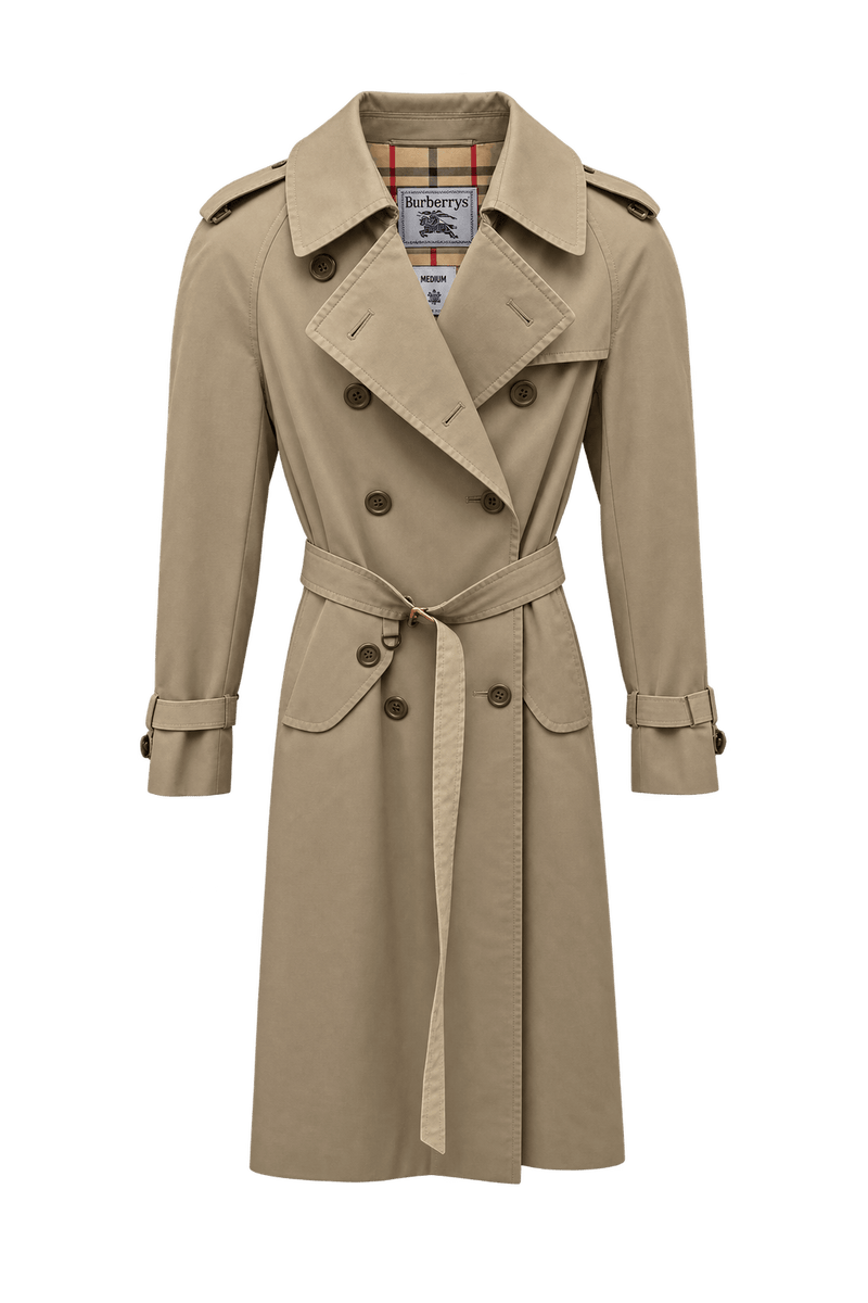 1990s Beige Cotton-Blend Twill Trench Coat - Front View