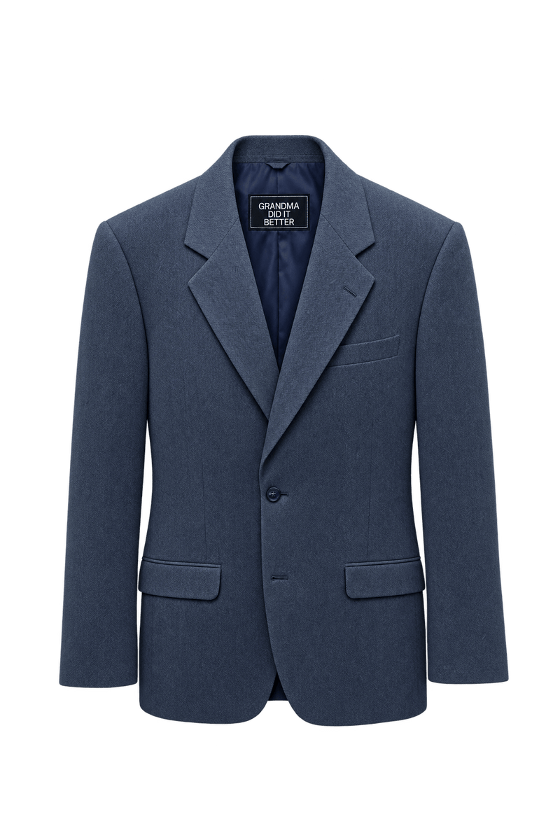 1990s Slate Blue Wool Blend Blazer - Front View