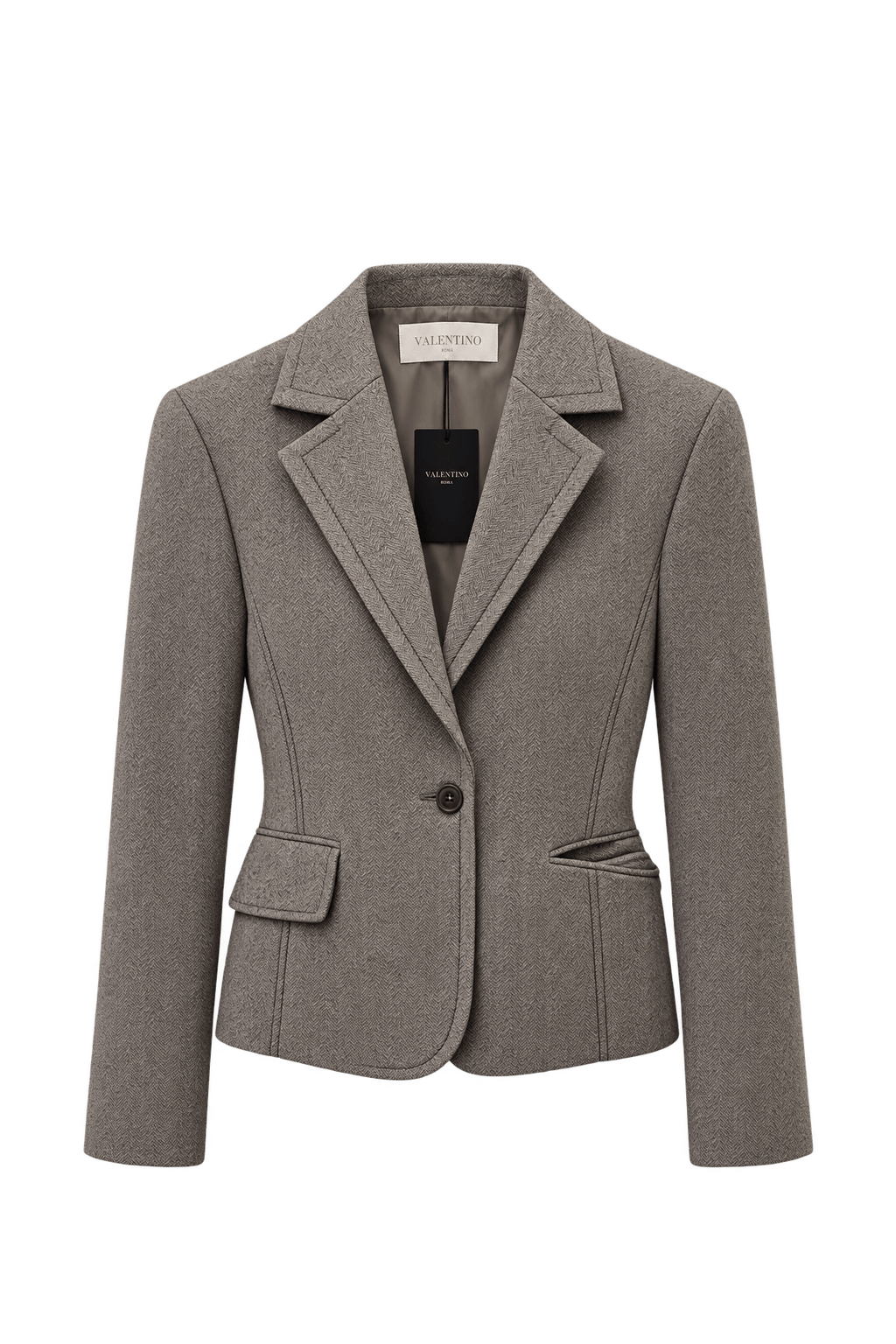 1990s Taupe Grey Wool Blend Blazer - Front View