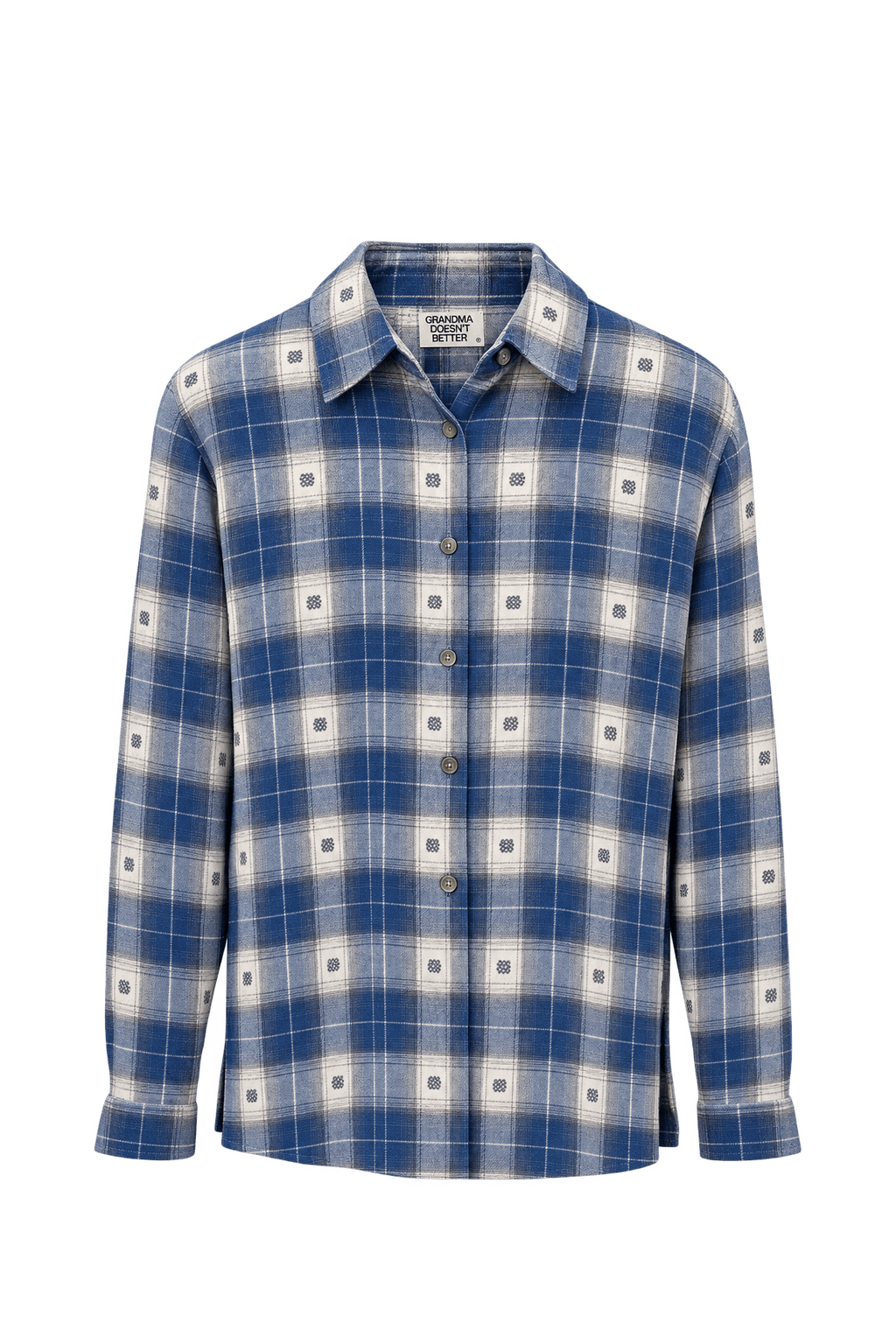 1970s Denim Blue Cotton Flannel Shirt - Front View