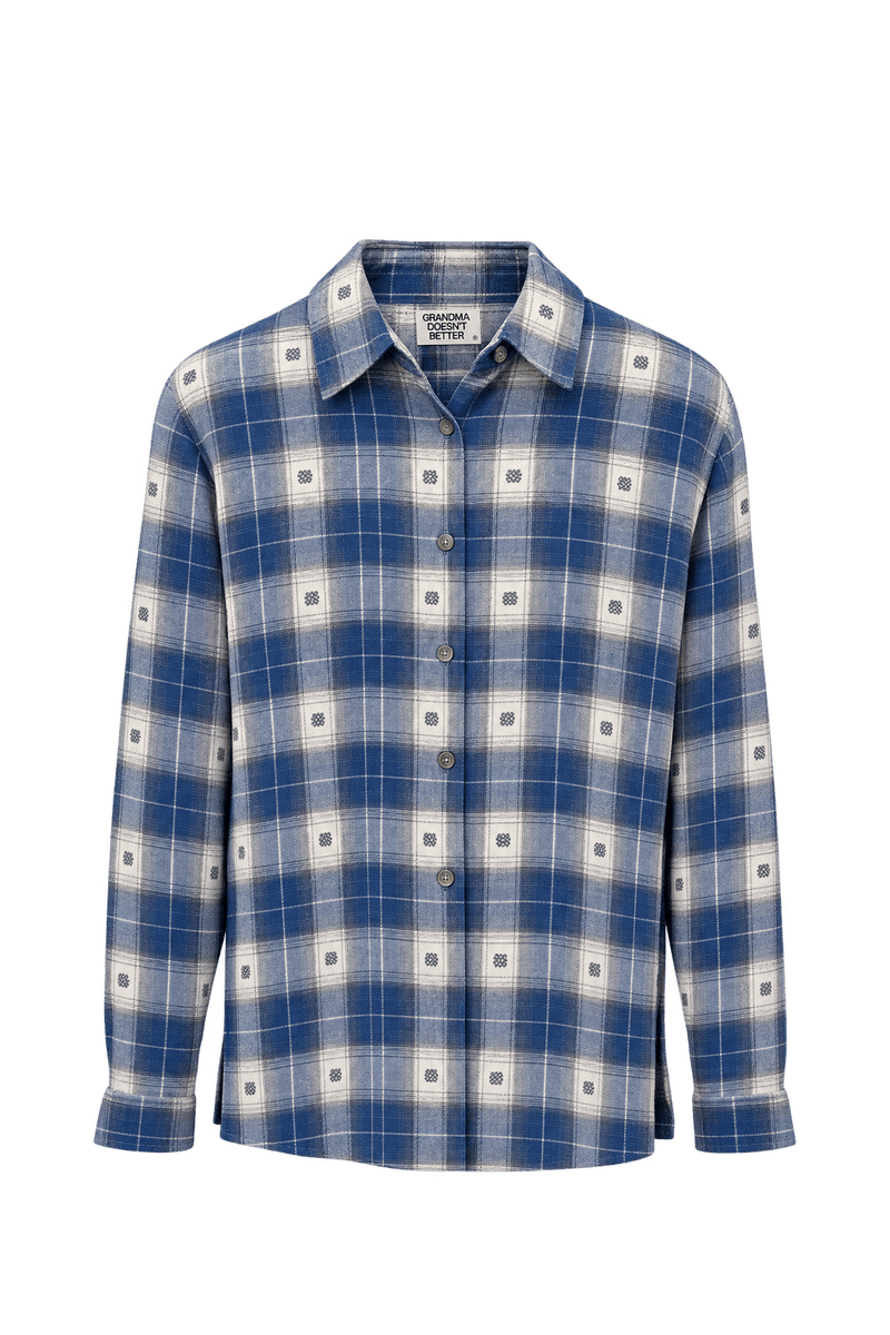 1970s Denim Blue Cotton Flannel Shirt - Front View