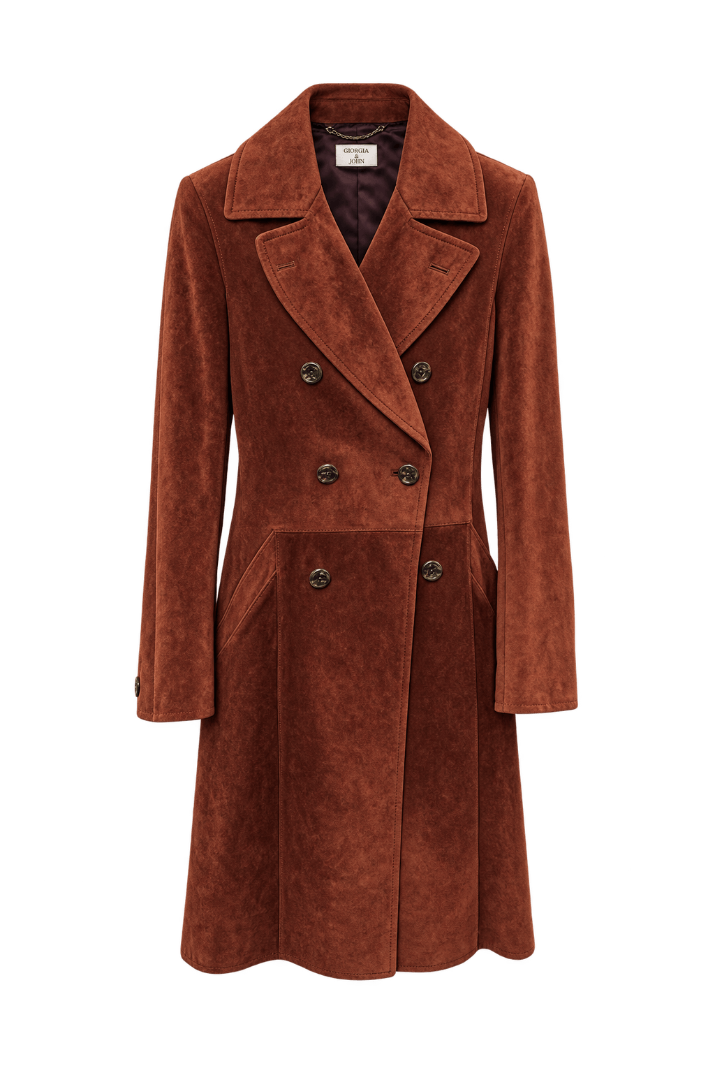 1970s Rust Brown Suede Coat - Front View