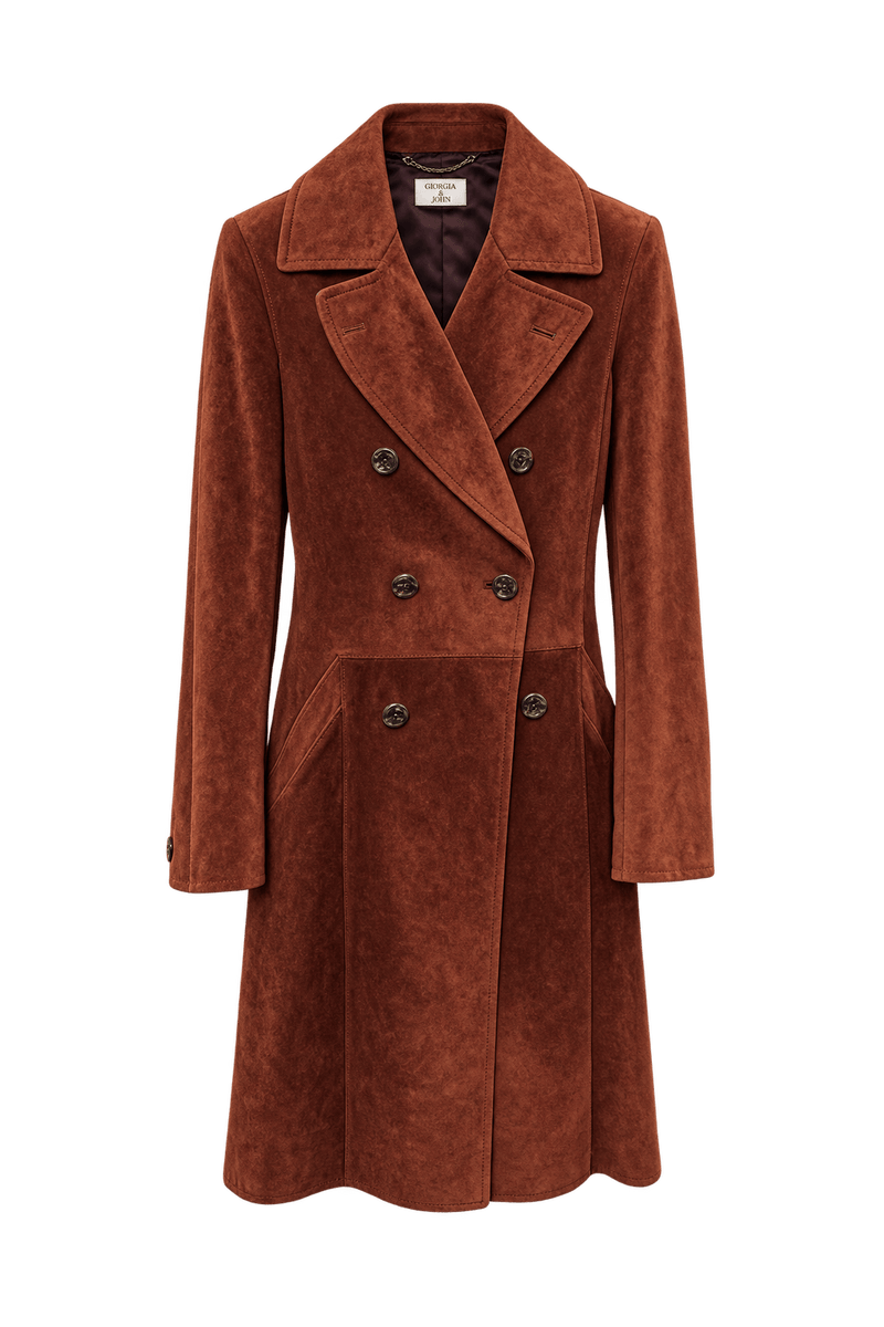 1970s Rust Brown Suede Coat - Front View