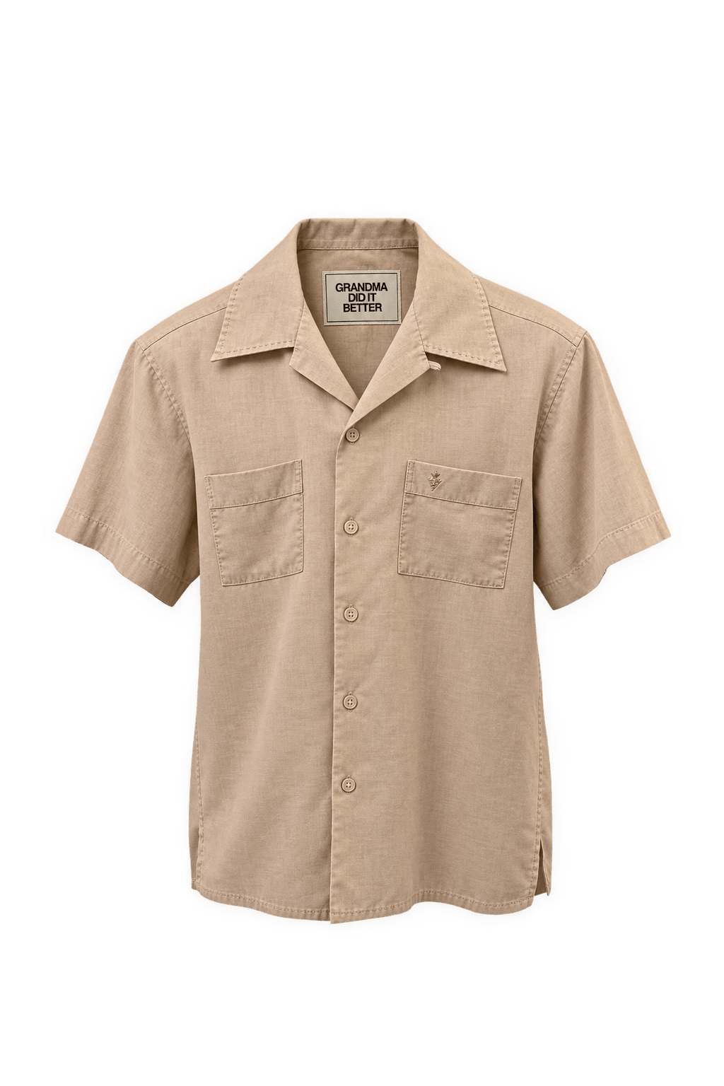 1990s Pale Peach Beige Cotton Camp Collar Shirt - Front View