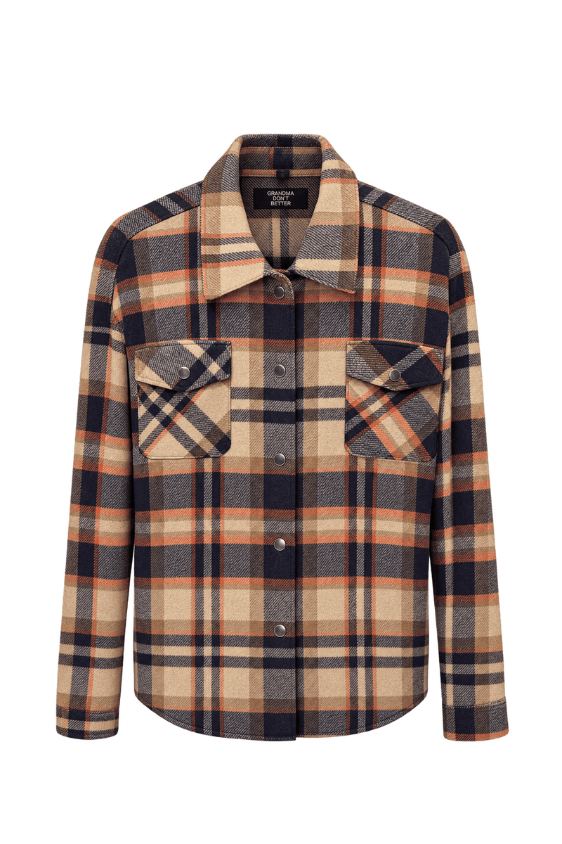 1990s Tan and Navy Blue Textured Woven Jacket - Front View