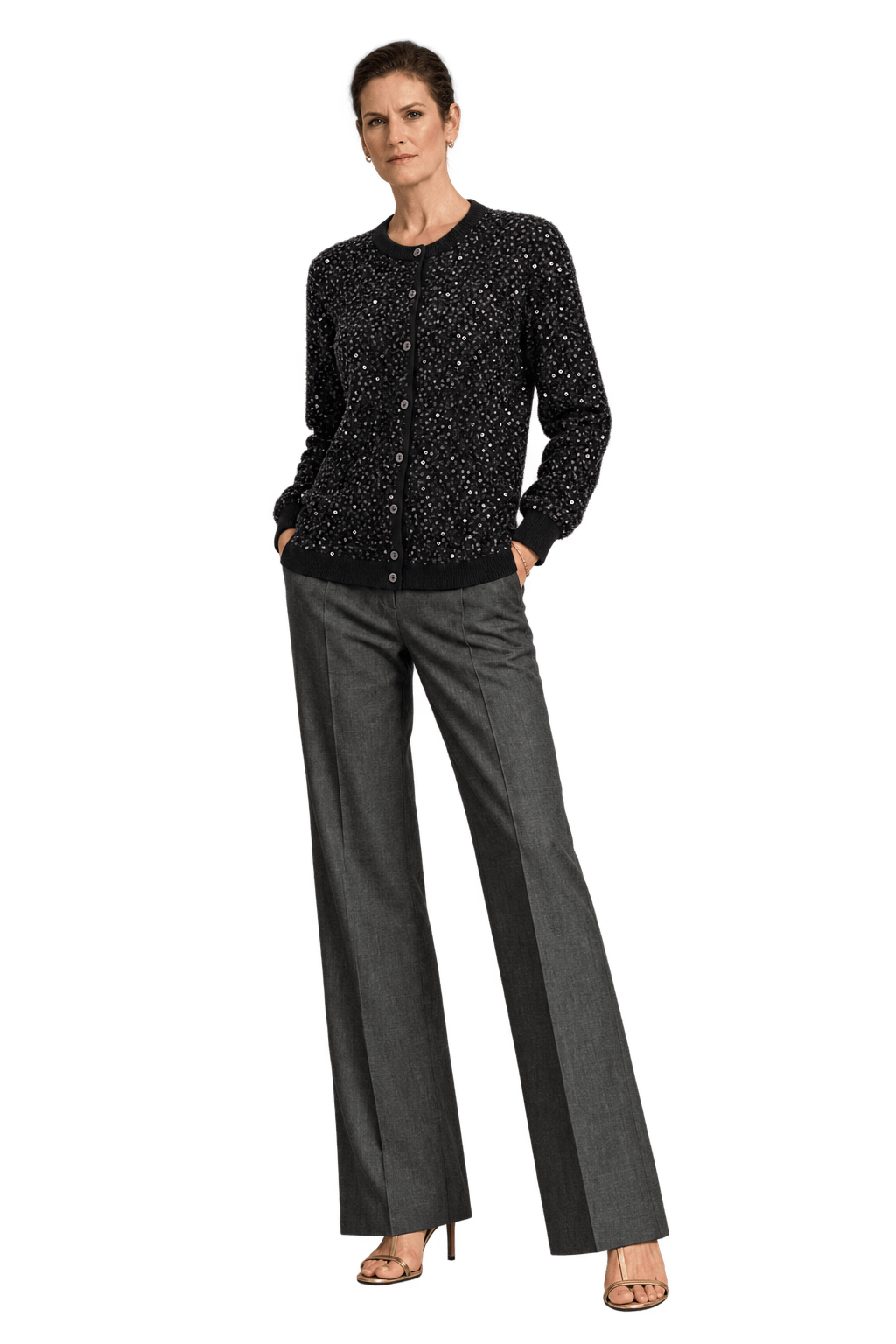 1990s Black Synthetic Knit Cardigan - Model