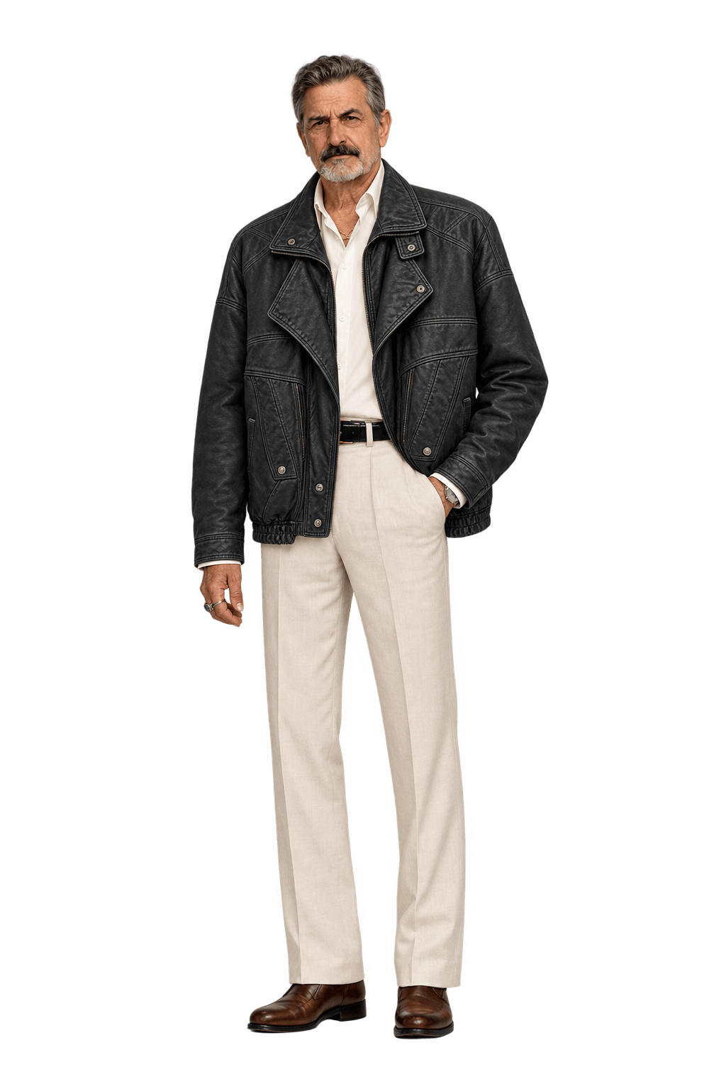 1980s Worn Black Leather Jacket - Model