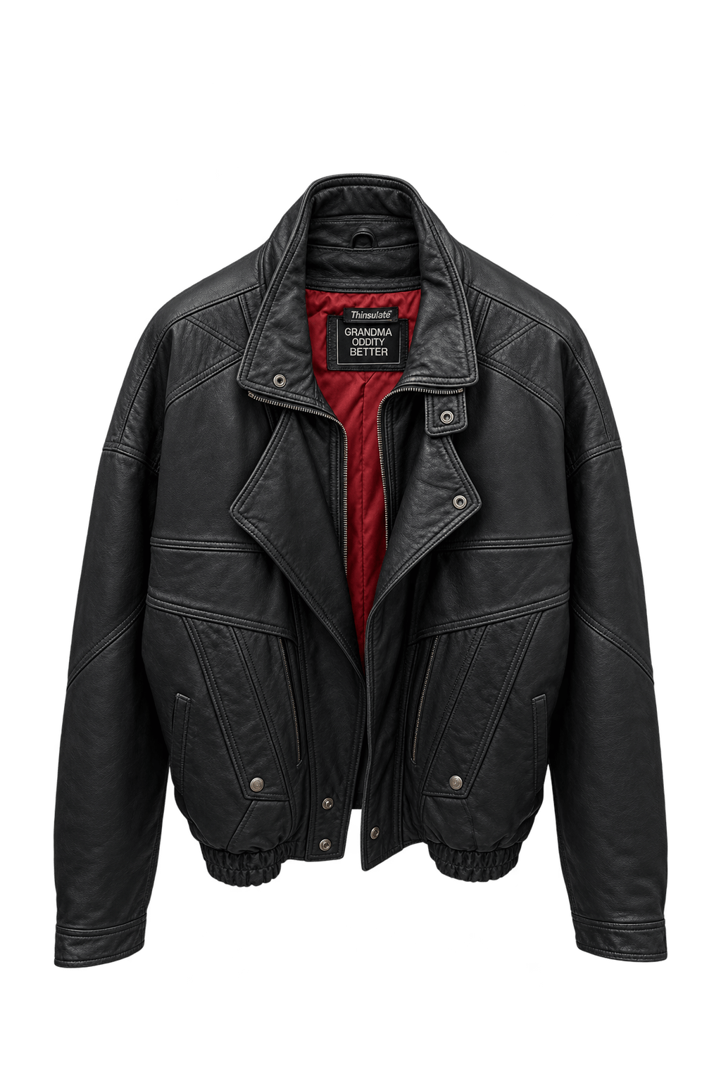1980s Worn Black Leather Jacket - Front View