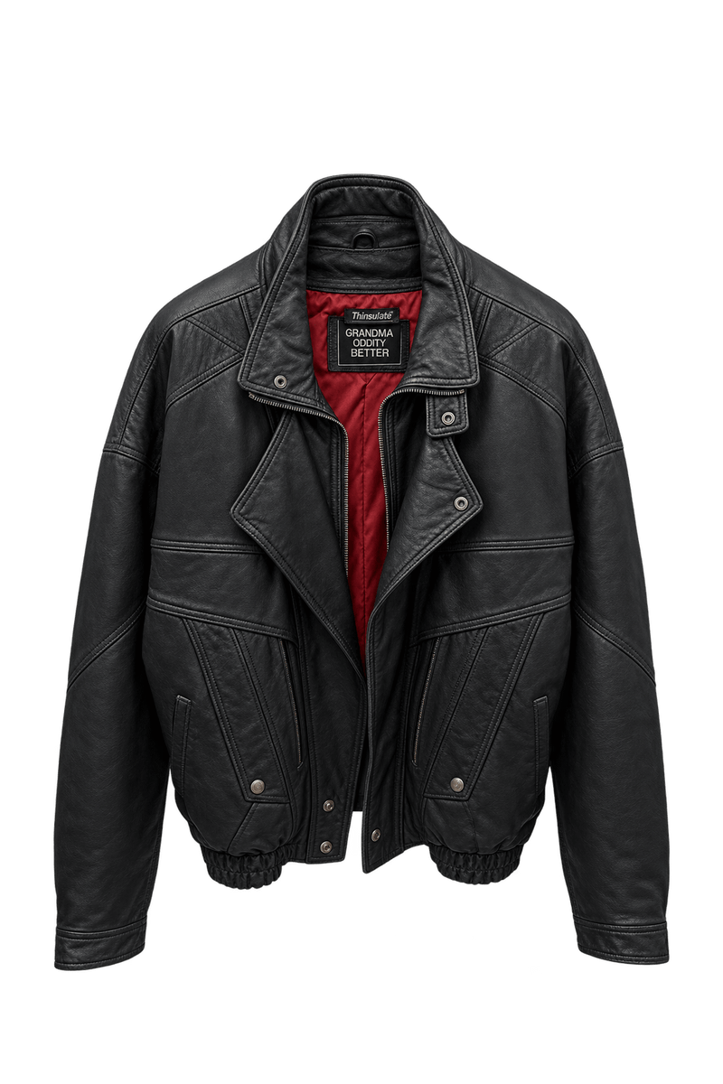 1980s Worn Black Leather Jacket - Front View