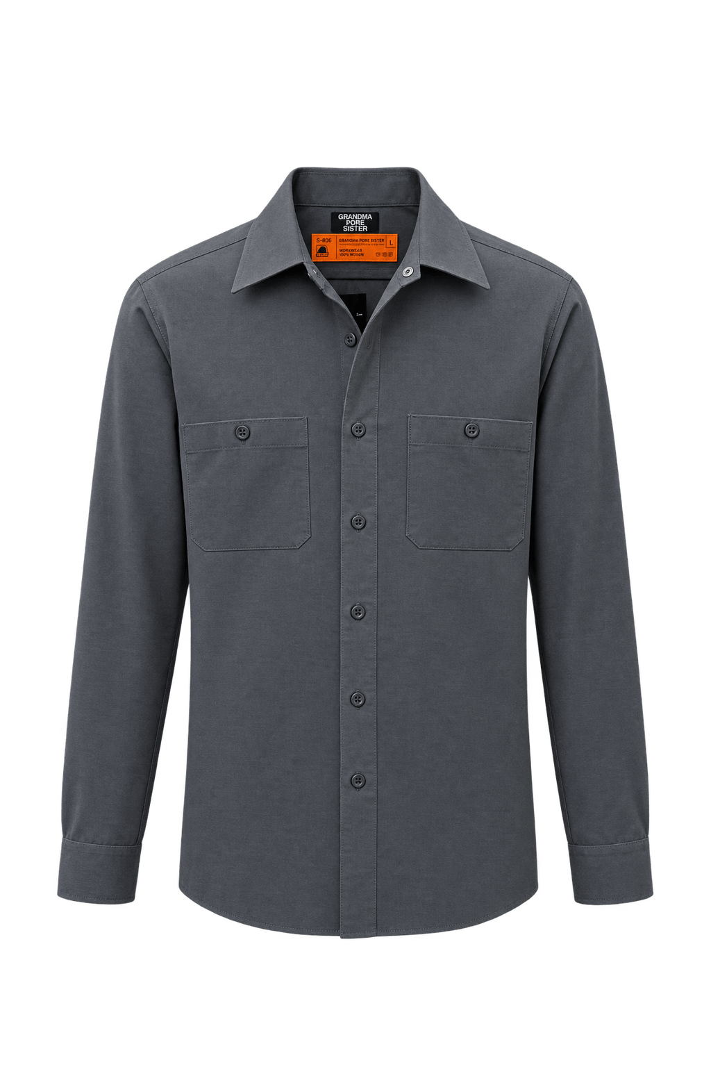 1980s Charcoal Gray Woven Fabric Work Shirt - Front View