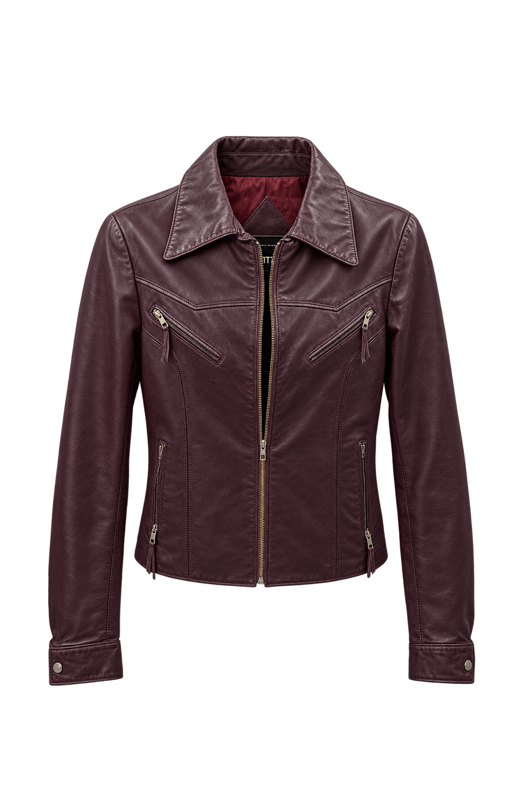 1970s Dark Burgundy Leather Jacket - Front View