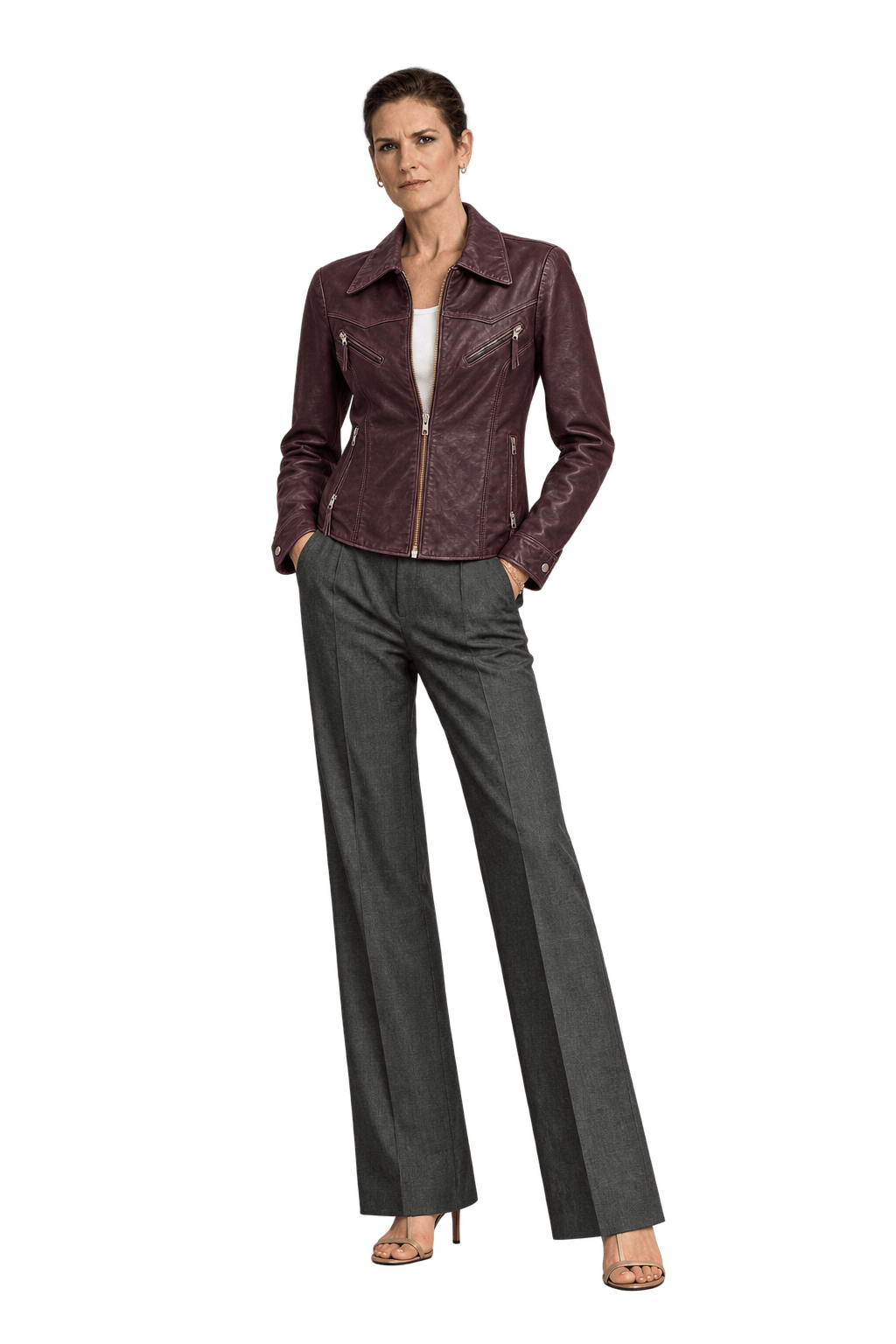 1970s Dark Burgundy Leather Jacket - Model
