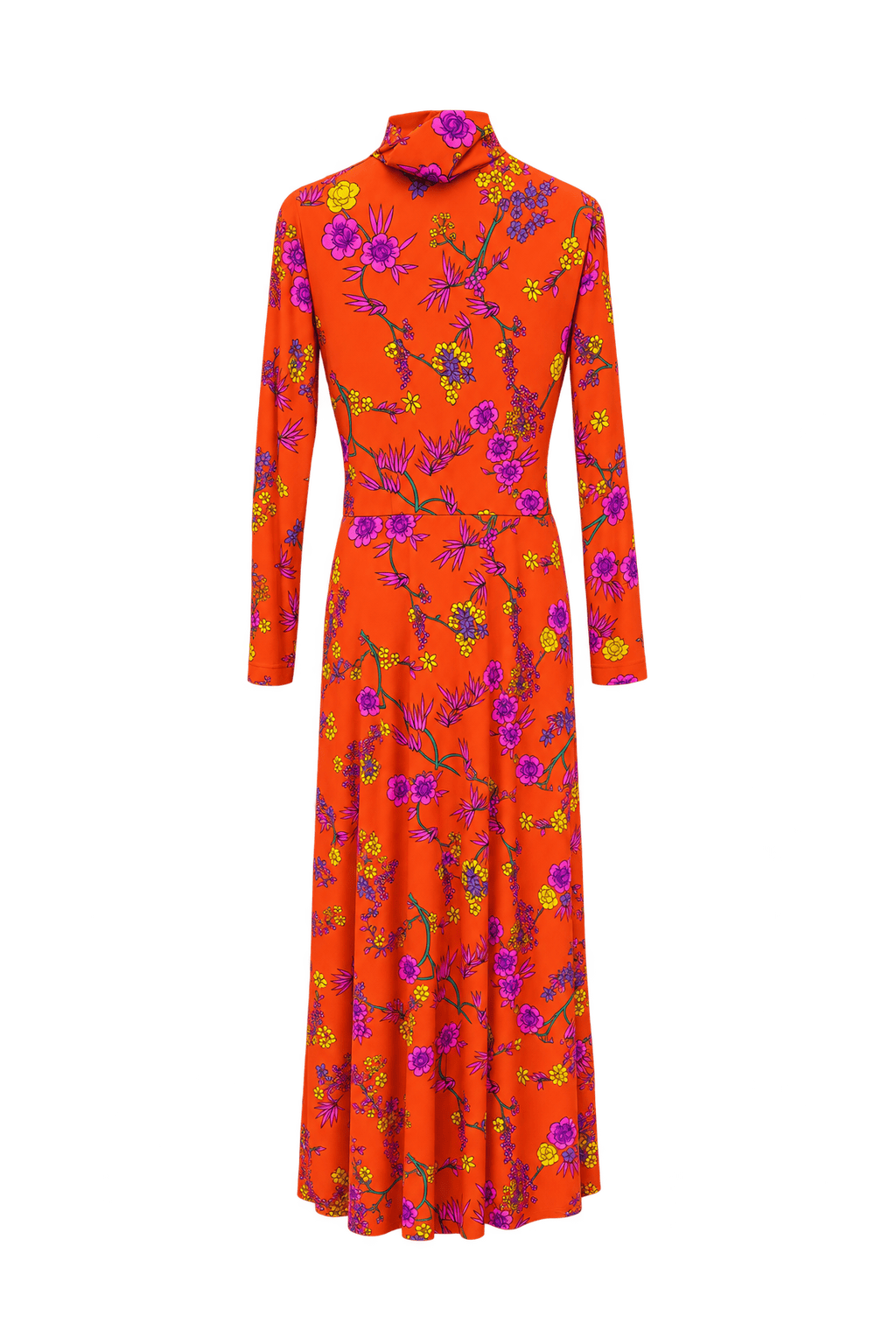 1980s Vivid Orange Synthetic Maxi Dress - Front View