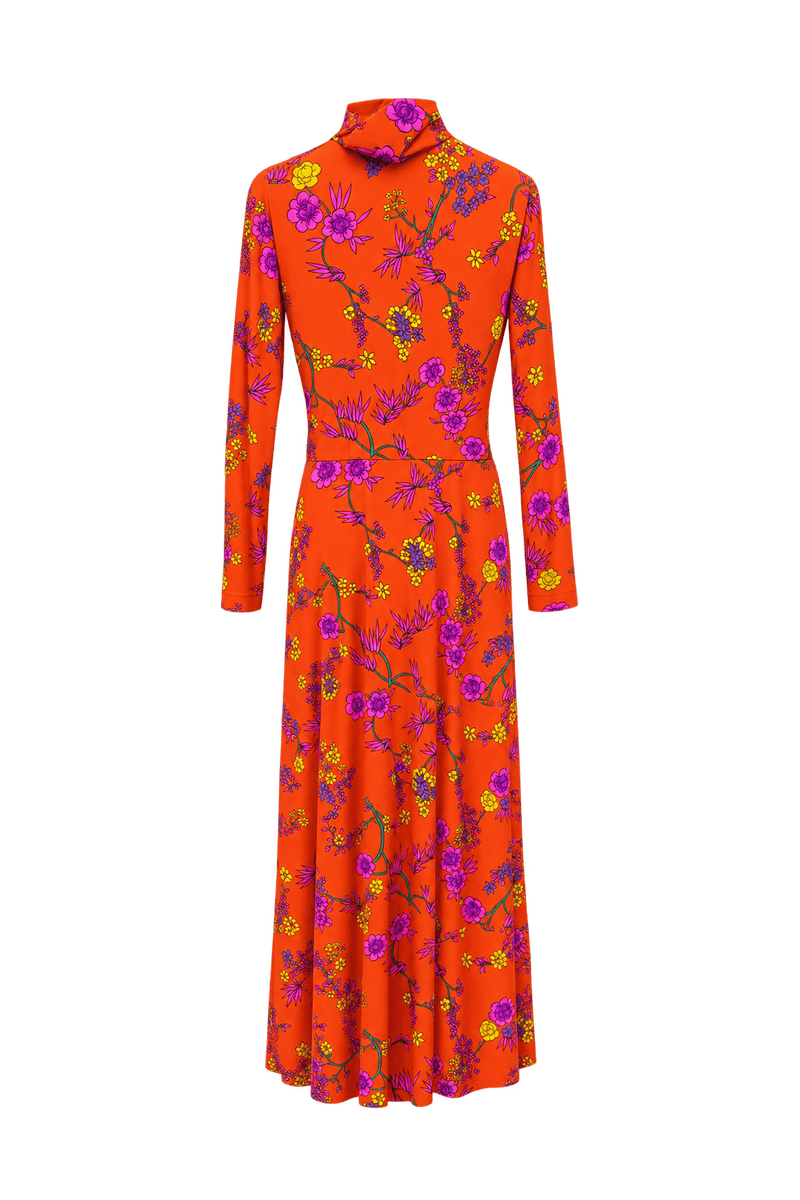 1980s Vivid Orange Synthetic Maxi Dress - Front View