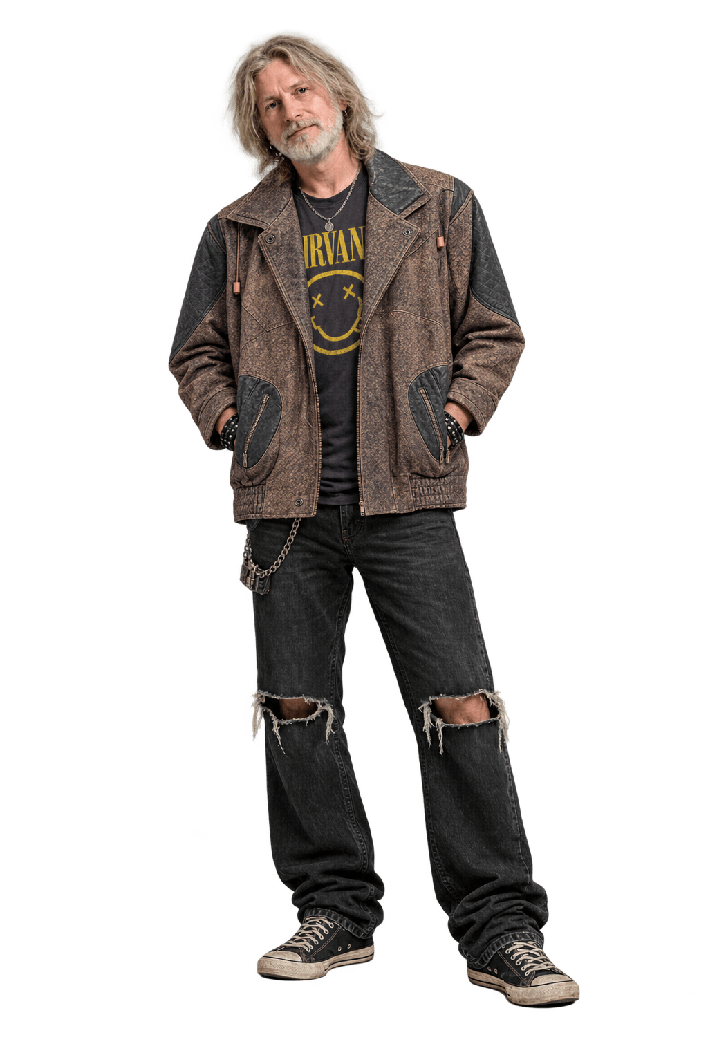 1990s Distressed Brown Leather Jacket - Model